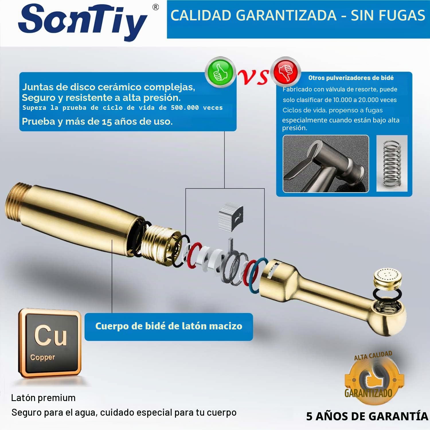 SonTiy Grifo Bidet para WC de Latón, 7.2" Ducha Higiénica Mano para WC con Presión Ajustable y Soporte, Ducha inodoro para Higiene Personal, Limpieza de Pañales y Baño, Cromo