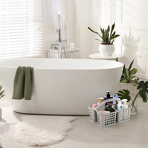 Miniatura 6 de Lawei Paquete de 4 cestas de plástico para ducha con compartimentos, organizador portátil de suministros de limpieza con asa, organizador de