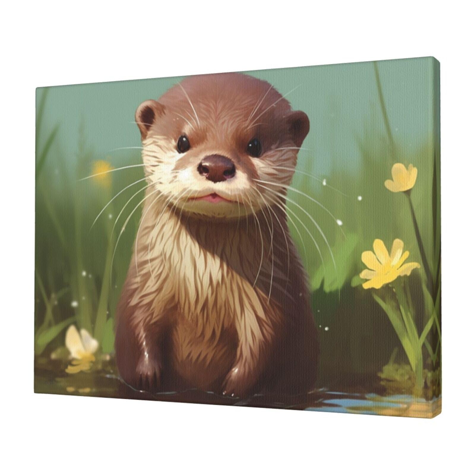 KLOPH Cute otter Canvas Wall Art for Living Room 12"x16" Modern Artwork Painting for Bathroom Hanging Canvas Prints Aesthetic Wallart for Bedroom Kitchen Office Wall Decor