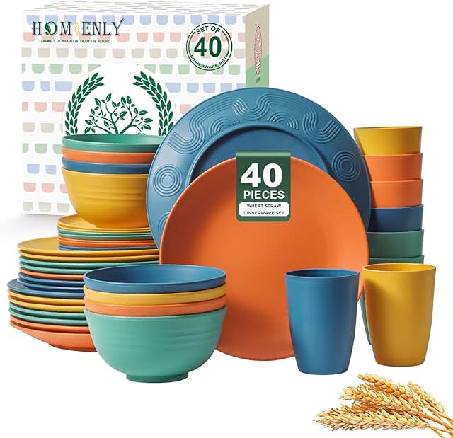 Homienly 40-Piece Premium Wheat Straw Dinnerware Sets, Service for 8, Un...