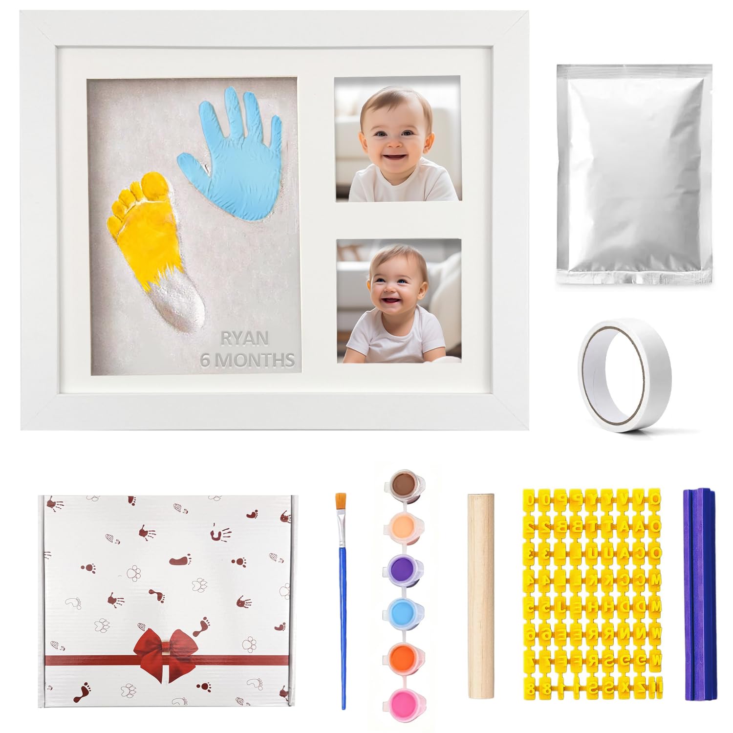 Aiacmea Inkless Baby Keepsake Frame - Hand and Foot Printing Kit, Personalized Name Engraved, Gender Neutral Baby Announcement Gifts & Registry,