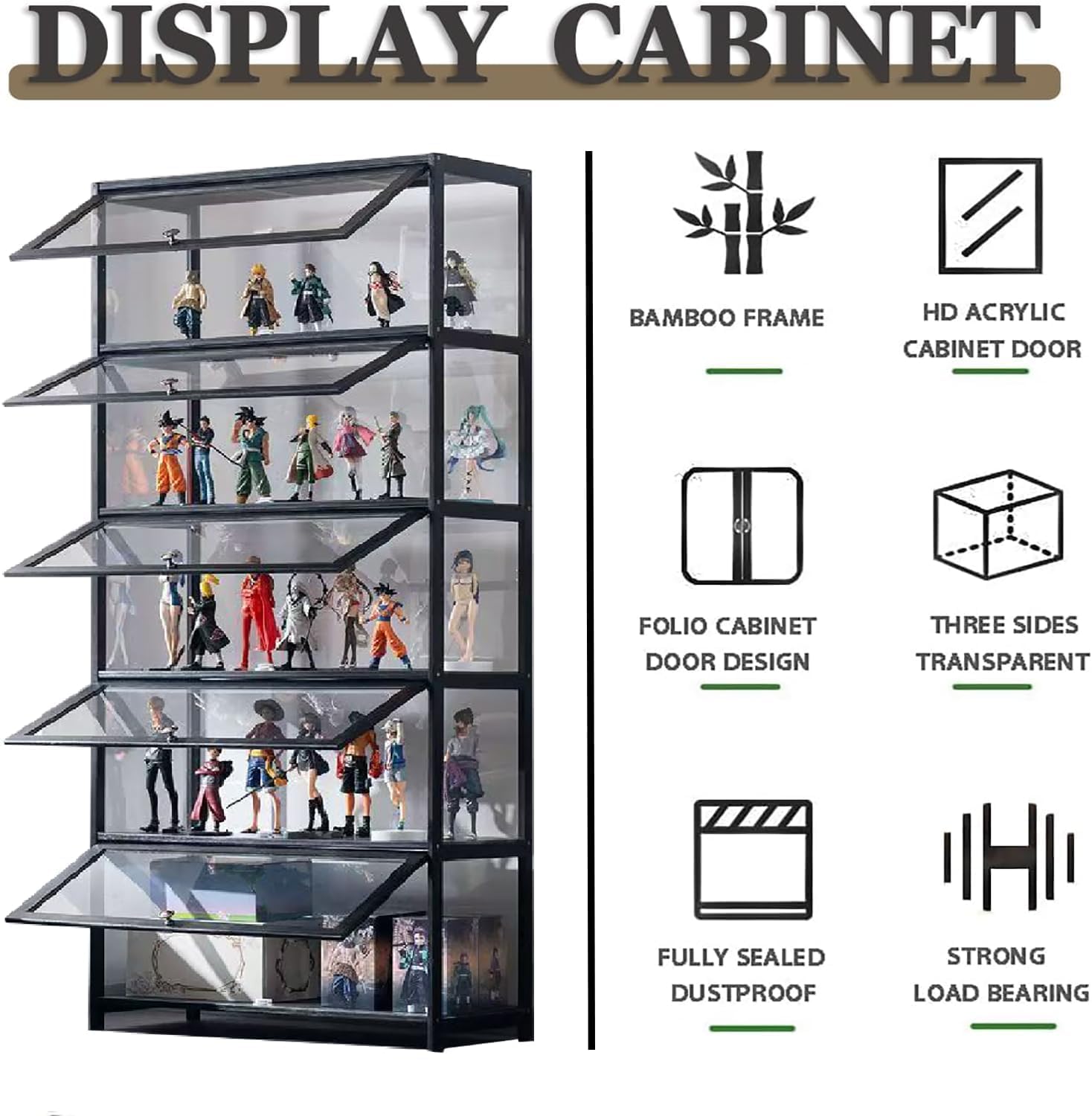Cabinet d'exposition avec Porte en Verre Acrylique, boîte d'exposition Curio de 8 Niveaux, étagère de Collection de Jouets et étagères pour la Chambre