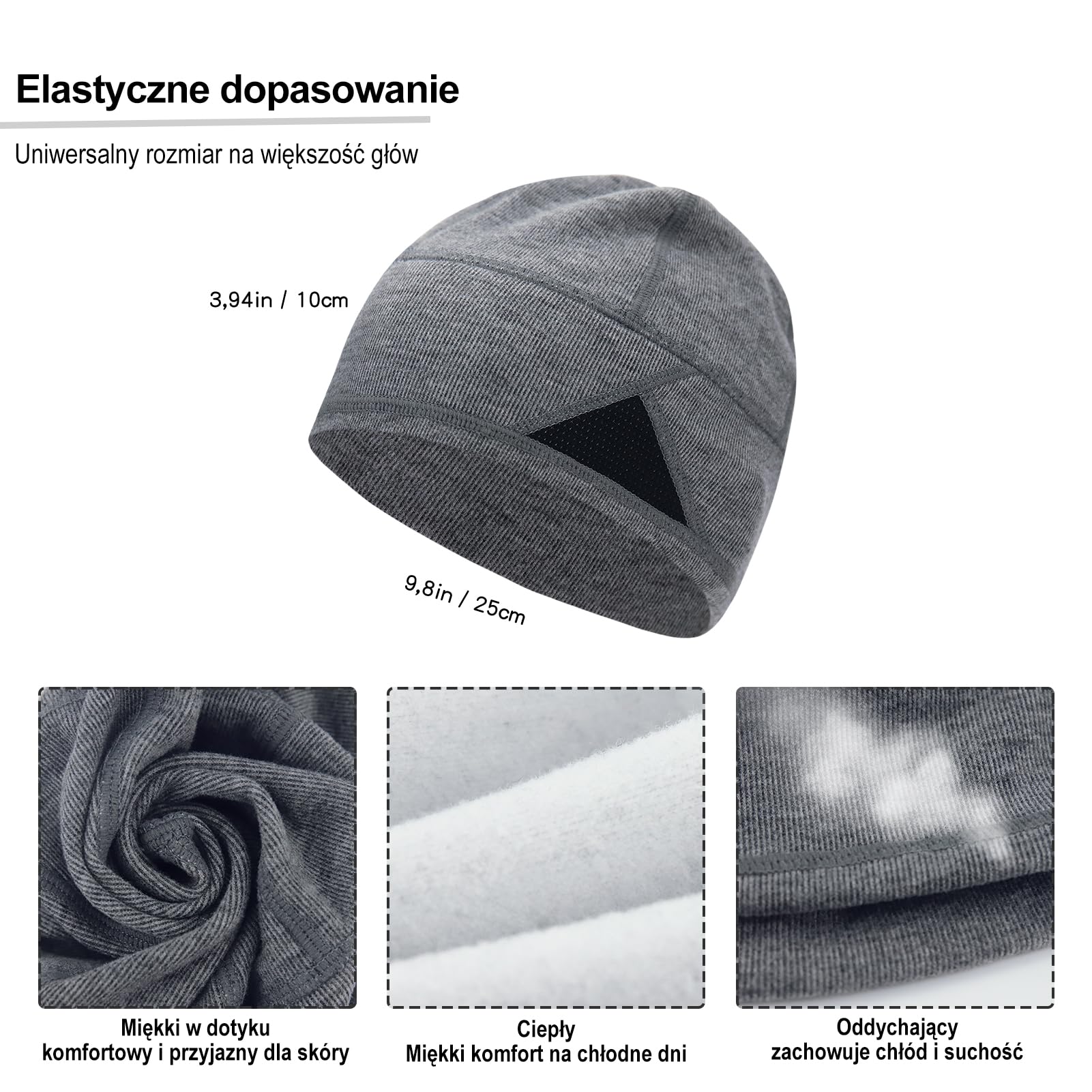 Lekka Czapka Beanie, Czapka Unisex dla Kobiet i Mężczyzn,Oddychająca & Termiczna, Elastyczna & Przystosowana do Kasku, Do Biegania, Jazdy na Rowerze & Sportów na Świeżym Powietrzu