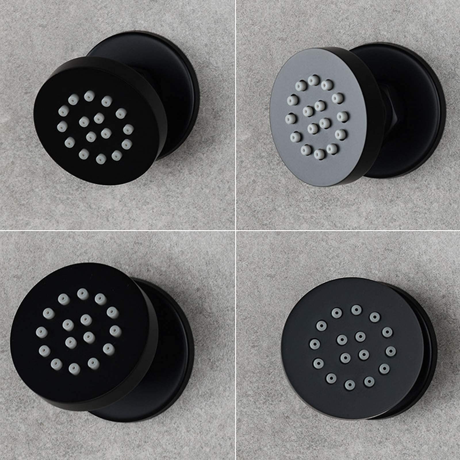 Chorro de ducha de 2 pulgadas de latón para masaje, accesorios de baño, montaje en pared, chorros laterales redondos ajustables para ducha spa, negro, 4 paquetes (cepillado 1 unidad)