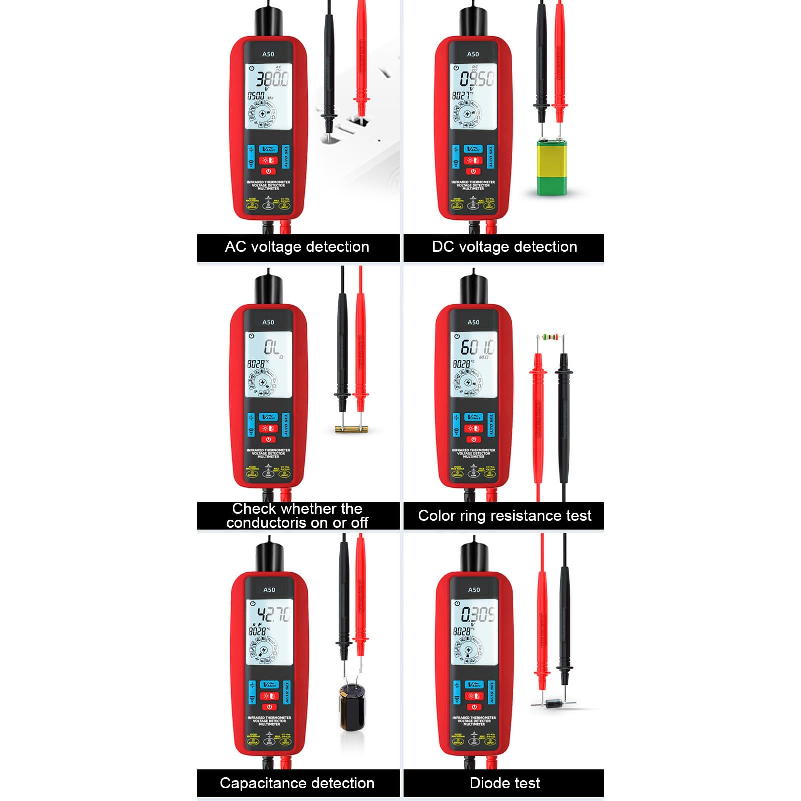 Schimer Digitaler Multimeter-Teststift, Kompakter Intelligenter Spannungsdetektor für den Privaten und Industriellen Einsatz, Wiederaufladbar, A50