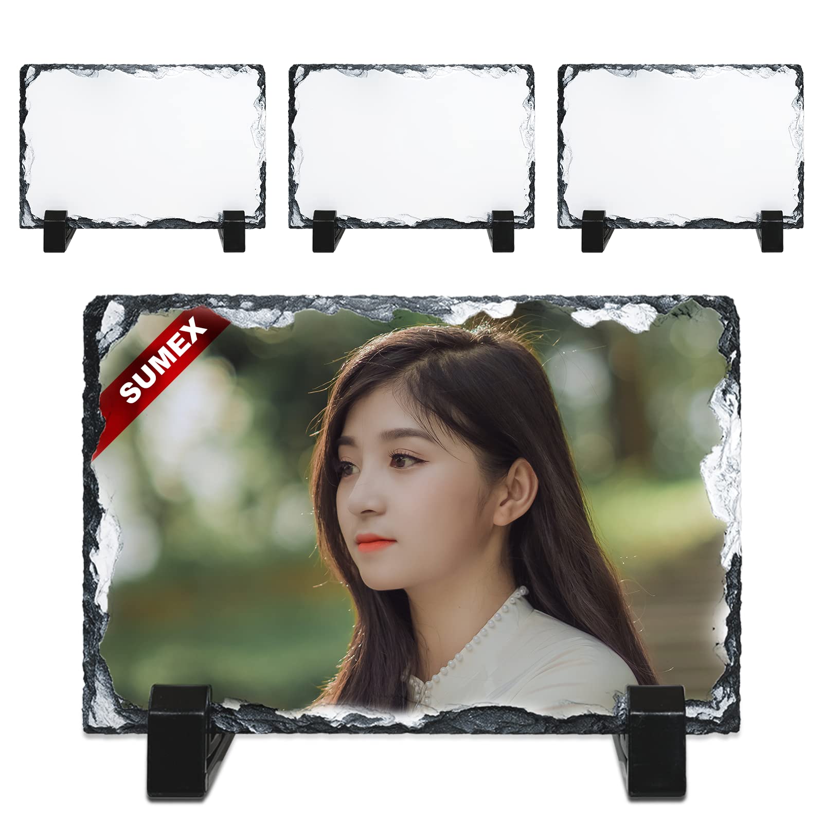 Sumex Gray Suemx 4 Pcs Sublimation Slate Blanks Photo Picture Frame,9×14Cm Glossy Surface Sublimation Rock Photo Frame For Wedding,Valentine's Day