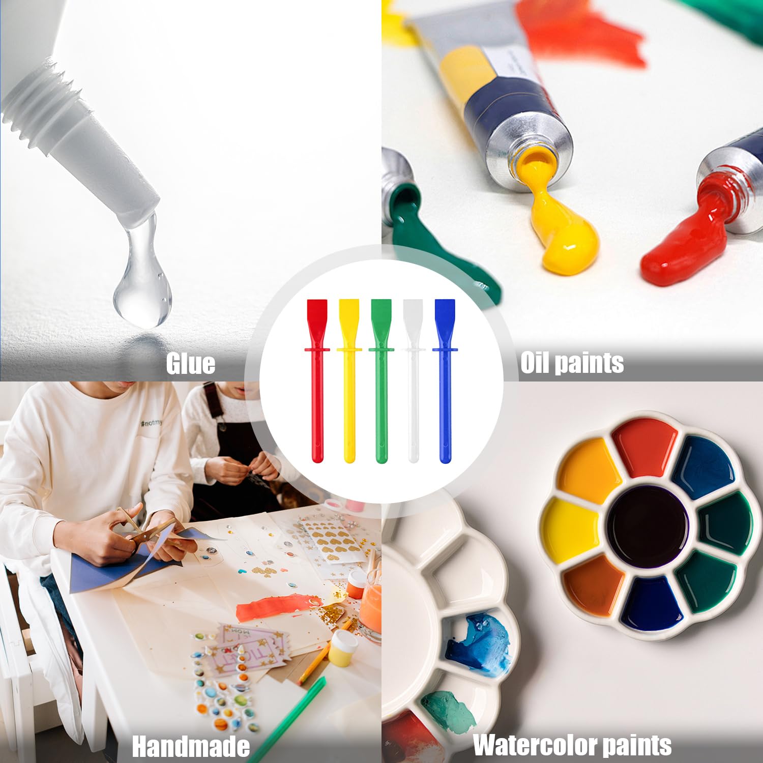 20 Pezzi Spatola per Colla, Bastoncini di Plastica Colorata, 11.5cm Applicatore di Spatole, Spreader di Colla in Pelle, Accessorio per Manuali, per Progetti Artistici e Artigianali