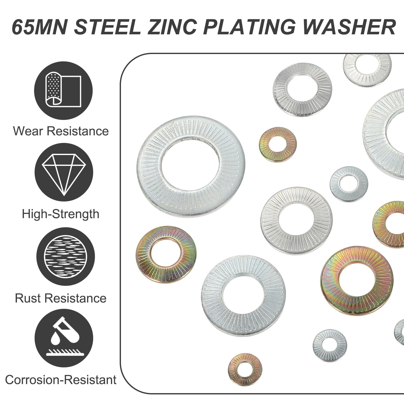 PATIKIL M6x14x1.2mm Flat Washers 100Pcs 65Mn Steel Belleville Spring Disc Washer Conical Knurled Metric Gasket for Automotive Industrial Construction (White Zinc Plating) - Image 4