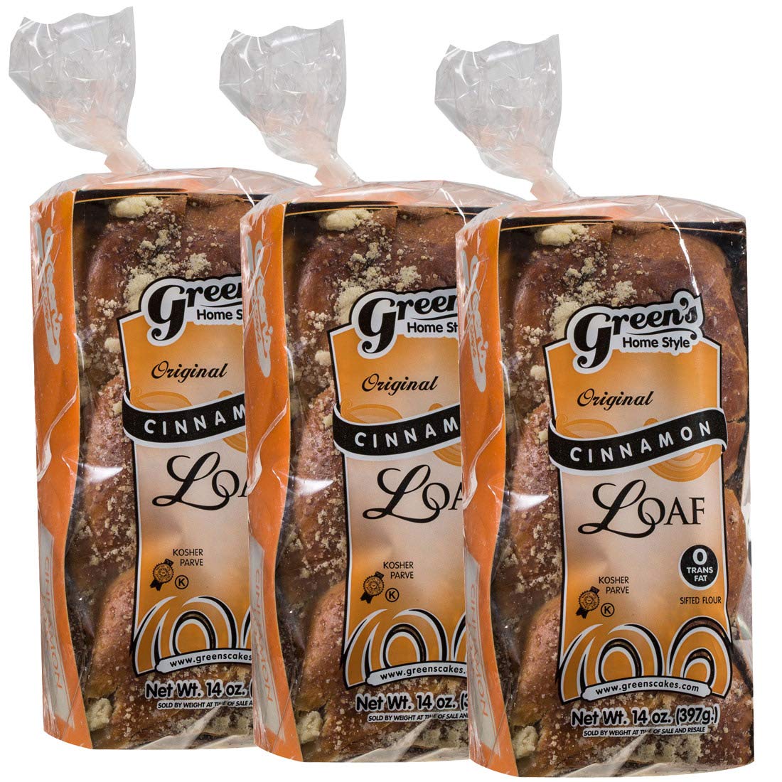 Green's Bakery Cinnamon Loaf Babka, 3 Pack 14 oz. Fresh and Delicious, OK Certified Kosher and Pareve Babka Bread, Dairy Free and Nut Free