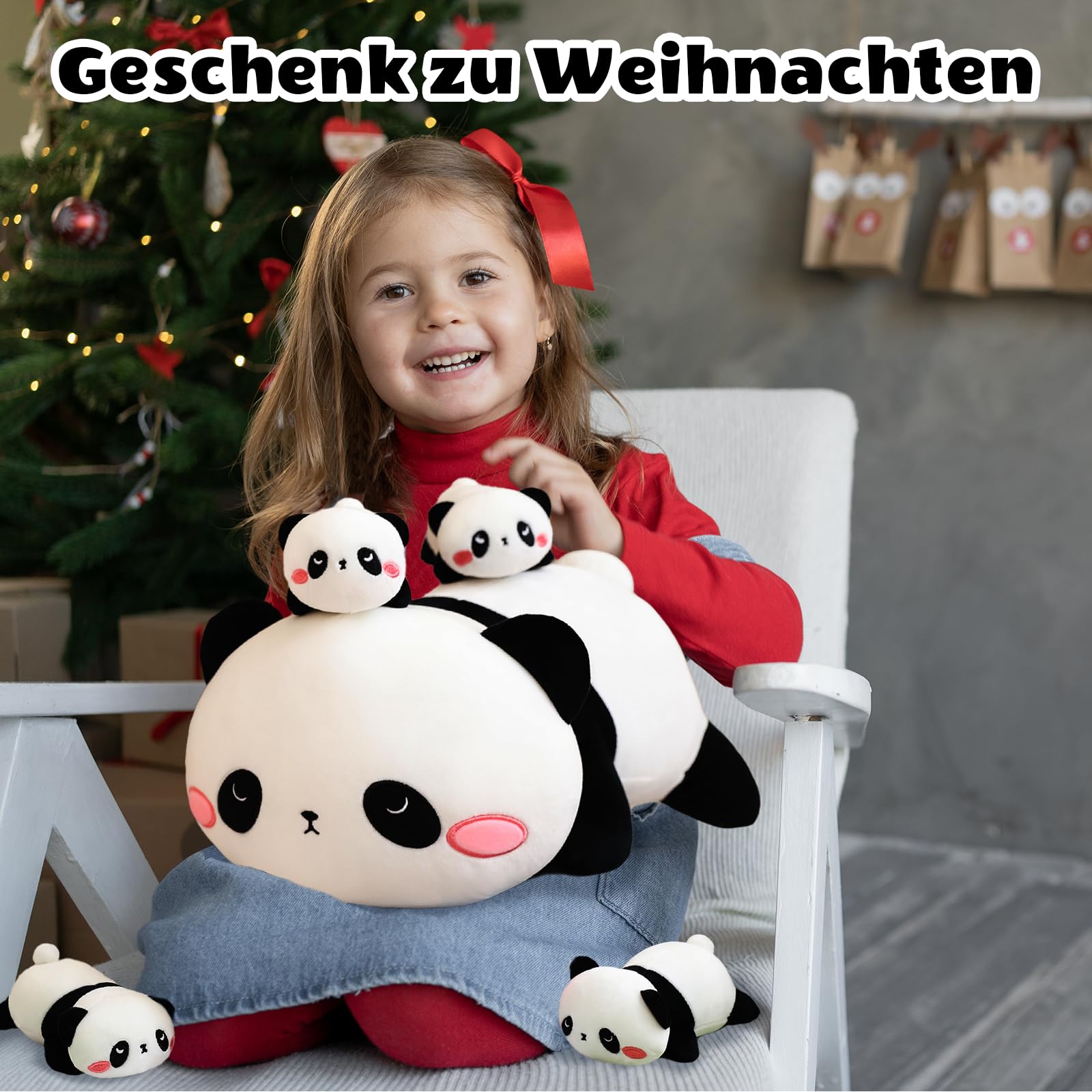 SQEQE Panda Stuffed Animals with 4 Baby Panda Plushies in Her Tummy, Cute Plush Pillow Cartoon Hugging Toy Gifts for Kids/Toddler/Baby - Image 3