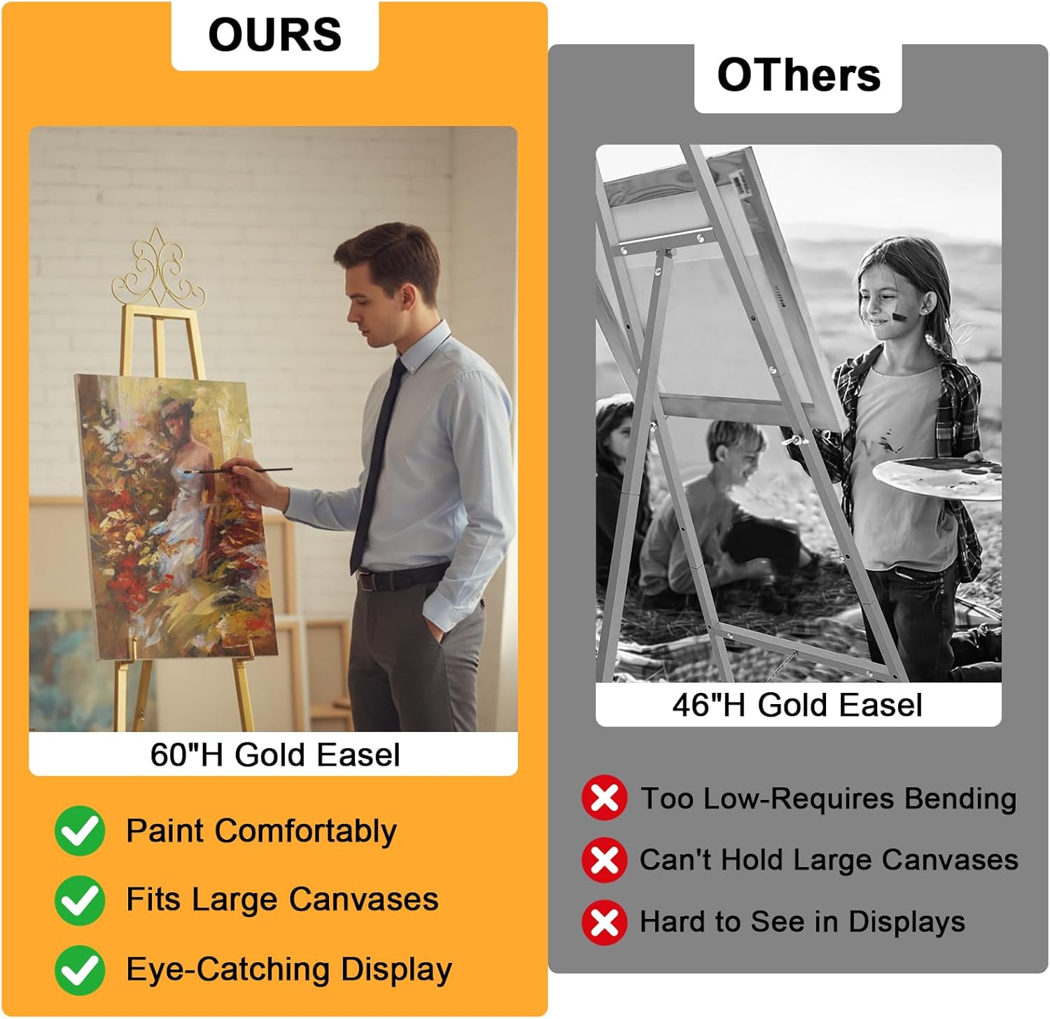 Wedding Easel Stand for Signs, 60" Metal Easel for Christmas Party Welcome Signs, Large Adjustable Display Stand for Wedding Baby Shower Birthday, with Chain Support, Easy Required (Gold)