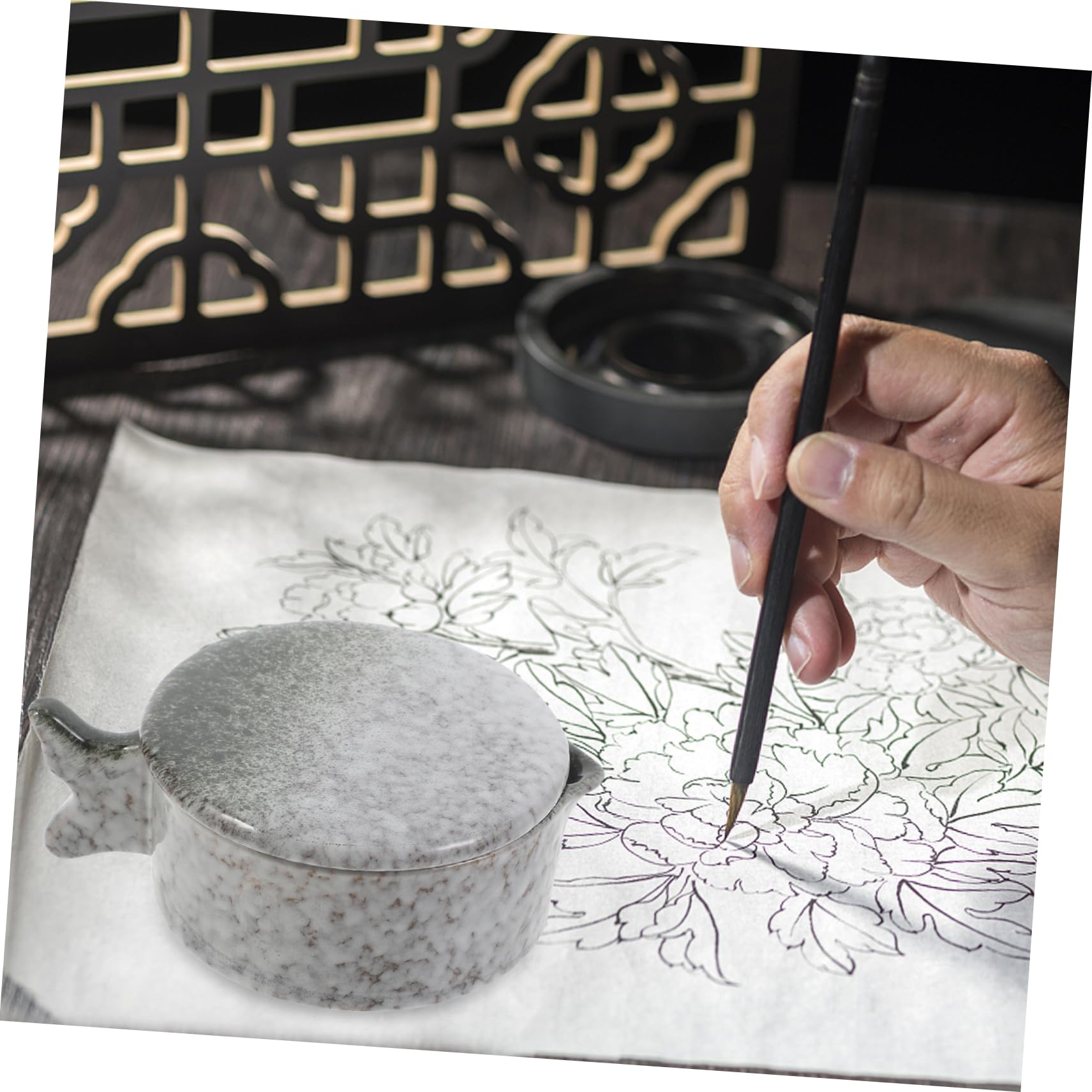 Encrier en Céramique Couvercle pour Calligraphie Chinoise