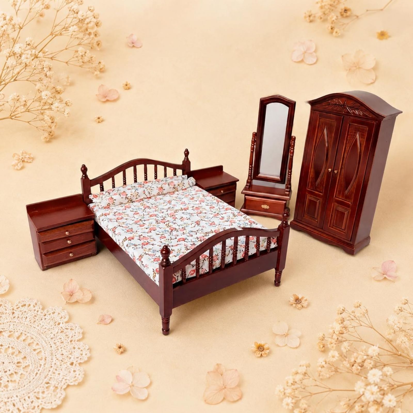 Amazon.co.jp: Milageto 5 Pieces ドールハウス寝室家具