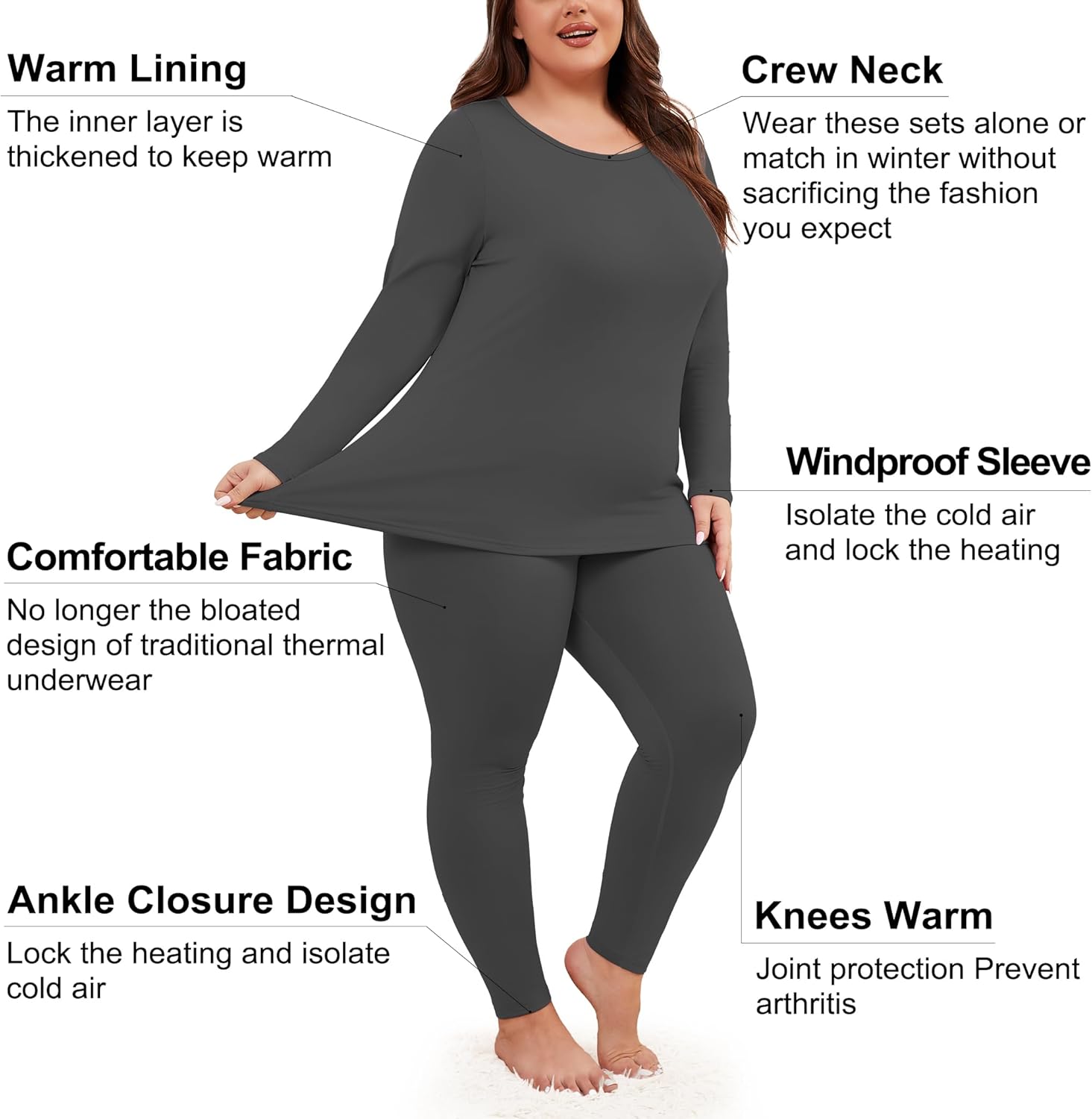 COOTRY Plus Size Thermal Underwear for Women Fleece Lined Long Johns Base Layer Top and Bottom Sets for Winter - Image 4