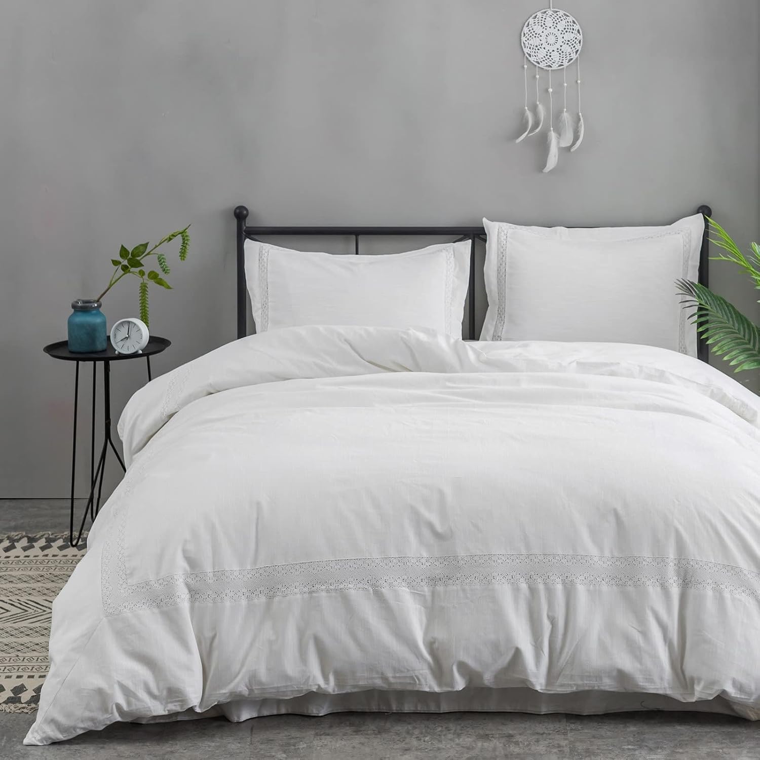 BISELINA French Linen Duvet Cover Set 2pcs with Hidden Zipper Closure Natural Flax Cotton Blend Solid Color Soft Breathable Luxury Farmhouse Bedding - Twin Size, Pale Pink