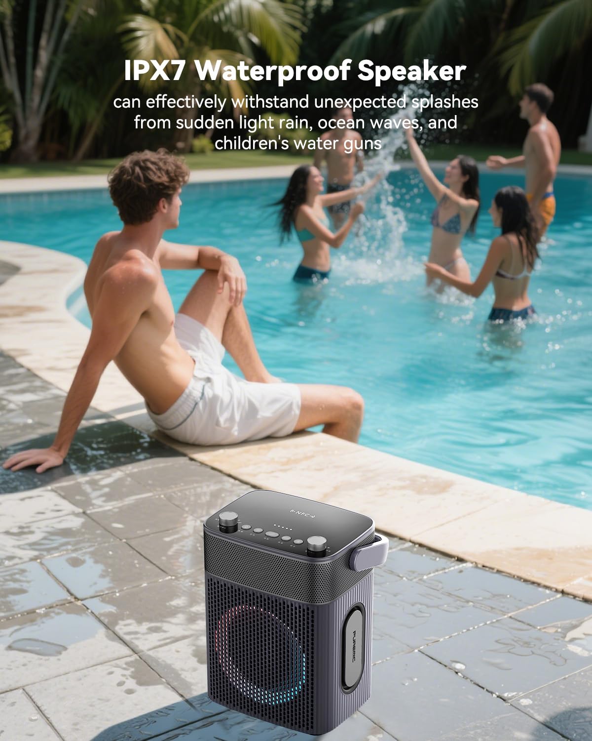 Máquina de karaoke con 2 micrófonos inalámbricos UHF, altavoz Bluetooth portátil impermeable IPX4 con bolsa de cuero para Samsung Apple TV, Tesla Ford, altavoz al aire libre, compatible con Bluetooth