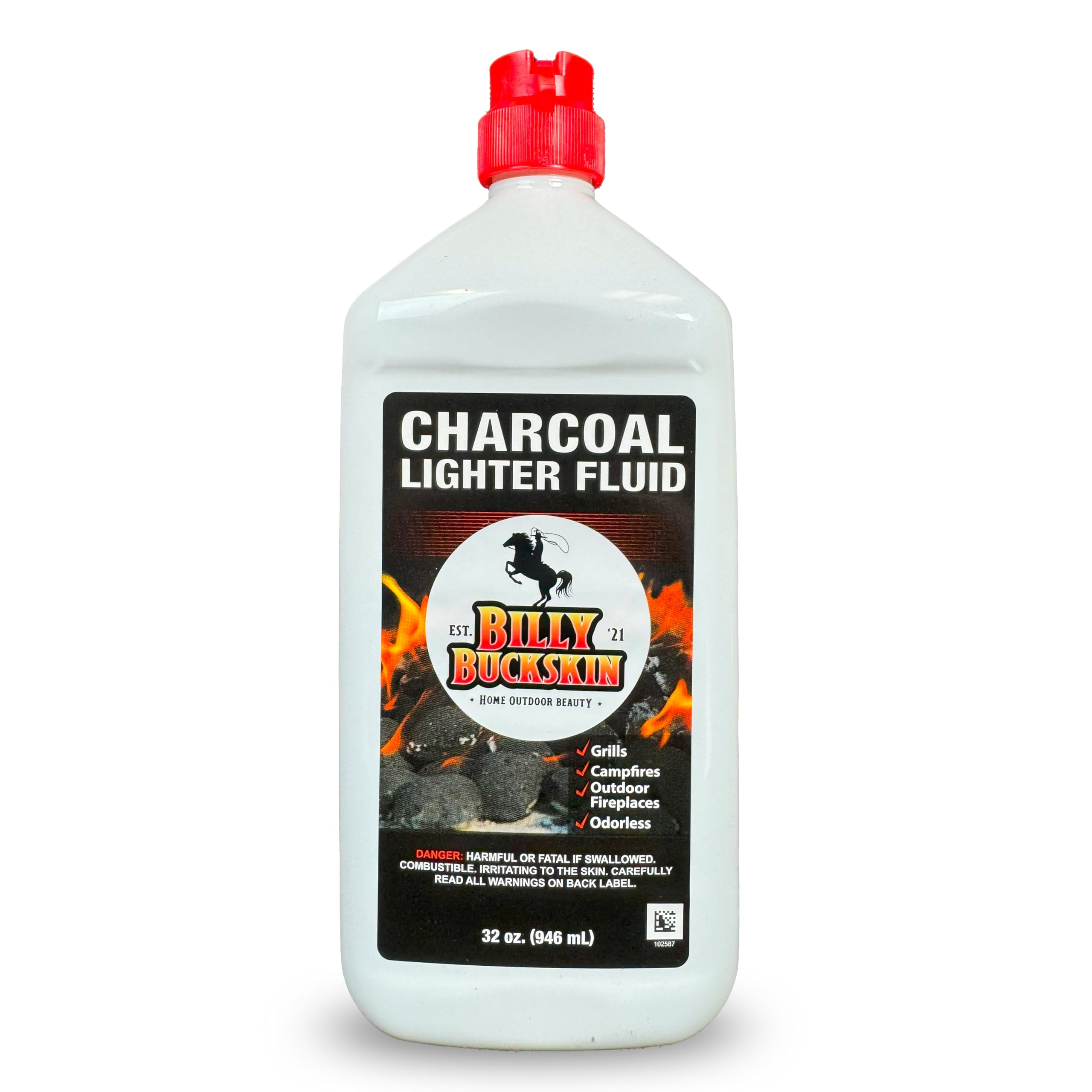 1 Quart Lighter Fuel Bottle, Clean Burning, Low Odor & Fast Lighting Charcoal Lighter Fluid, Perfect Fire Starter for Outdoor BBQ, Grilling, Camping, Charcoal & Wood Fires & Bonfires by Billy Buckskin