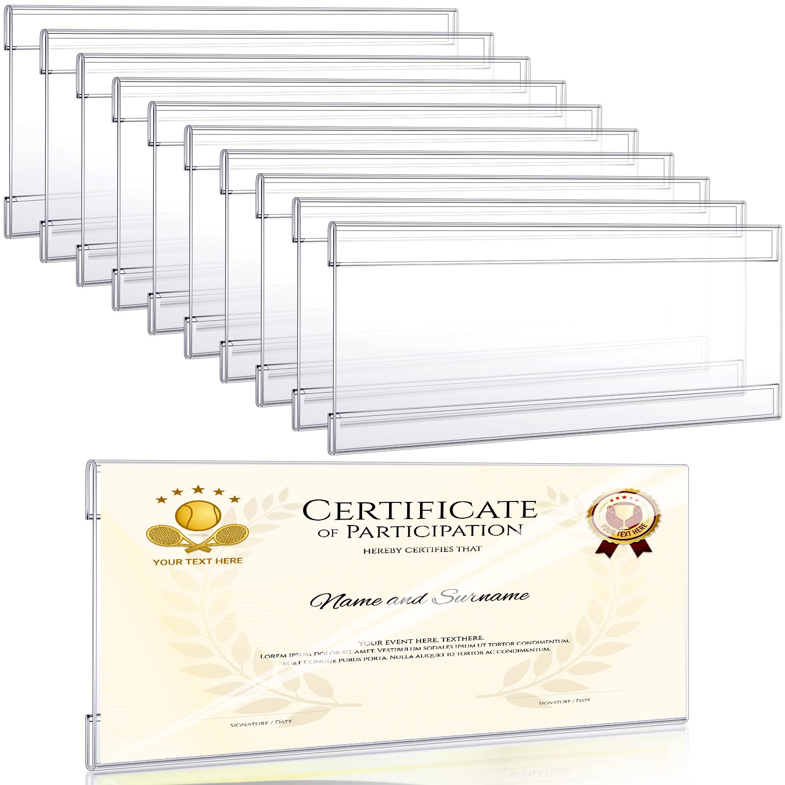 Kathfly 10 Pcs Business License Frame Clear Business Certificate Holder 10 x 4 Inch Acrylic Wall Mount Holder with Tape for Document Office Menu