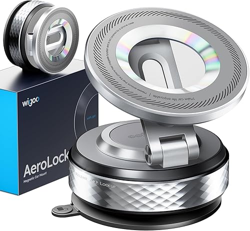 Vista 10 de Wigoo Magsafe - Soporte magnético de vacío para teléfono para automóvil [succión de 80 libras y 3000 gf magnético] Soporte de teléfono ajustable