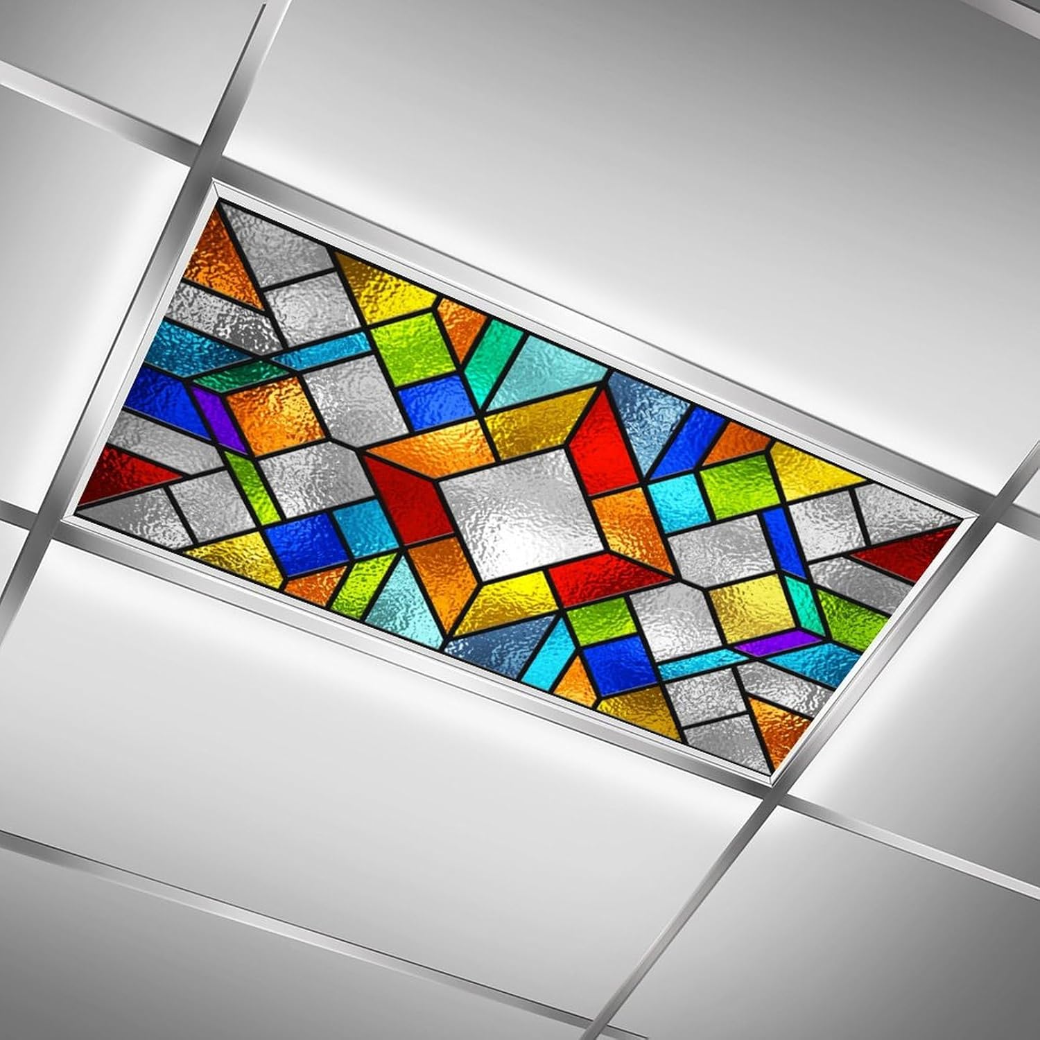 2 Pack Stained Glass Fluorescent Light Cover for Ceiling Light, Magnetic Ceiling Light Cover Classroom Lights Covers Classroom Supplies for School Classroom Home Office