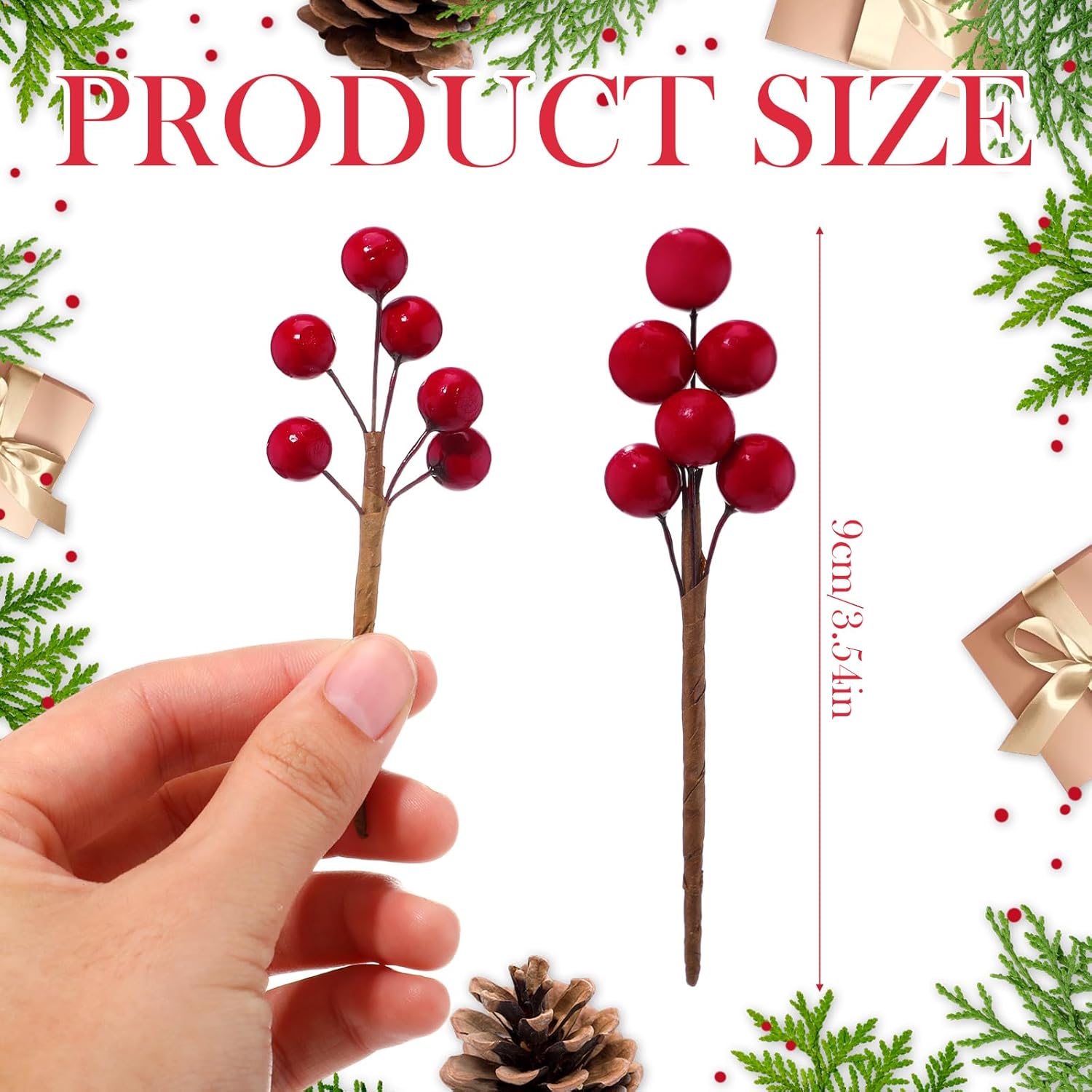Tatuo 360 Pieces Artificial Holly Berries Christmas Winter Fake Berries Bunch Faux Cranberries Bunch on 60 Stems for Table Centerpiece (Wine Red,Glossy)