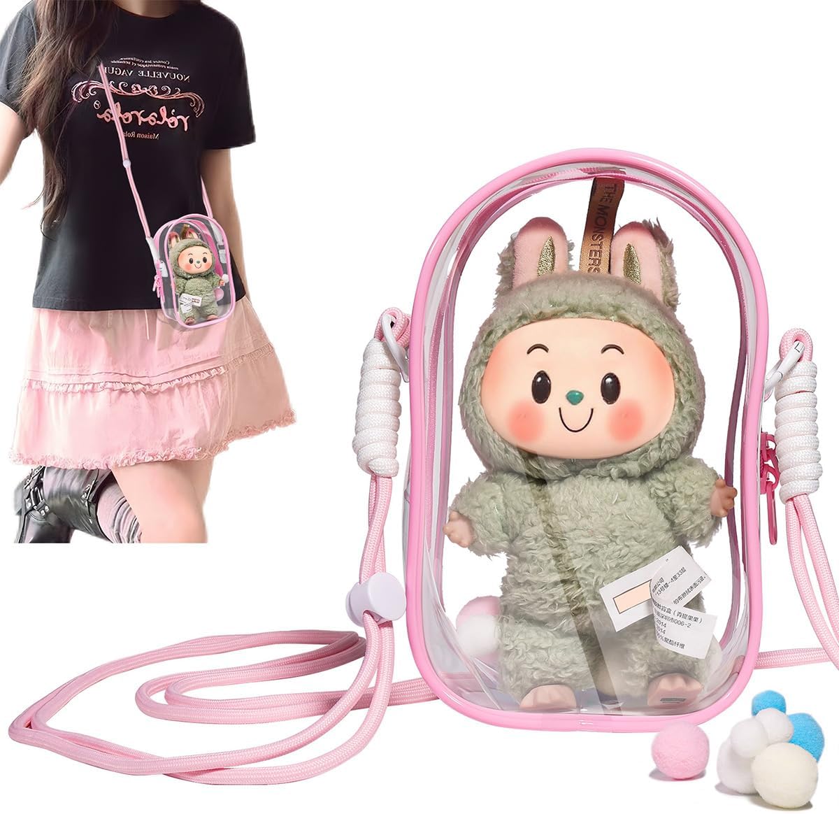 AICase Protective Case for Labubu Plush Doll,Clear Bag for Stadium Events Crossbody Bag Accessories Stadium Approved Clear Purse for Kpop Demon Hunters Ozzy Stray Ateez Saja Concerts Sports Festivals