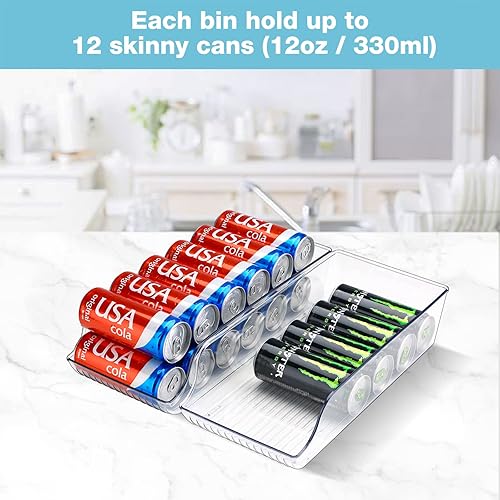 Miniatura 2 de Puricon Paquete de 2 organizadores de dispensadores de bebidas delgadas para refrigerador con organizador de bebidas para refrigerador y empujador