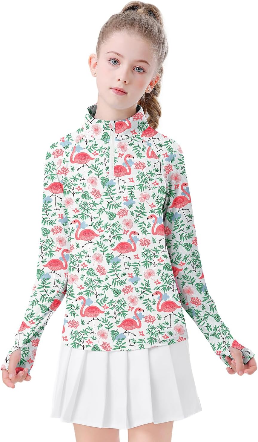 Soneven Girls Long Sleeve Golf Polo Shirts Quick Dry UPF50+ Equestrian Tennis Tops with Thumb Holes for Age 5-16 Years - Image 4