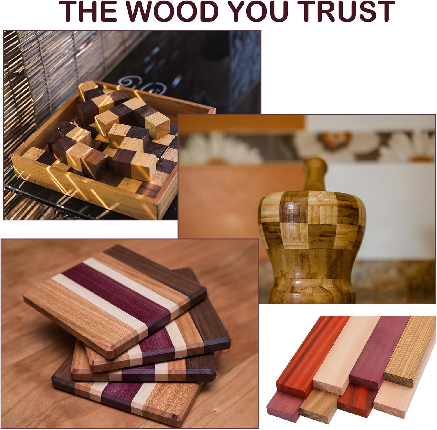 8 Pcs Purpleheart, Zebrawood, Padauk, Okoume Wood Exotic Wood Hardwood Lumber Board 3/4" x 2" x 12" Imported Exotic Hardwood Variety Pack for Craft of Woodworking Cutting Boards Processing