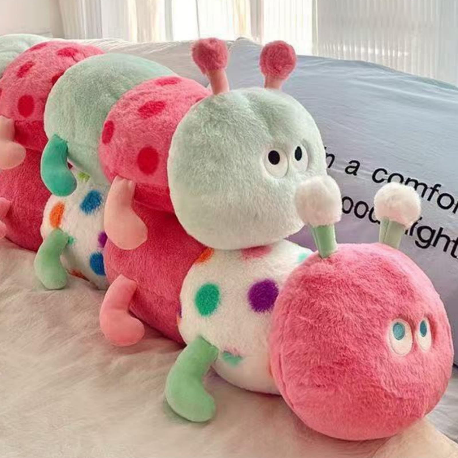 XXL Plüsch Raupe Kuscheltier – Lange Gepunktete Stofftier-Raupe als Raupenkissen/Körperkissen für Kinder, weiches Dekokissen in Rosa oder Schwarz-Weiß, 40–115 cm (Schwarz,115CM)