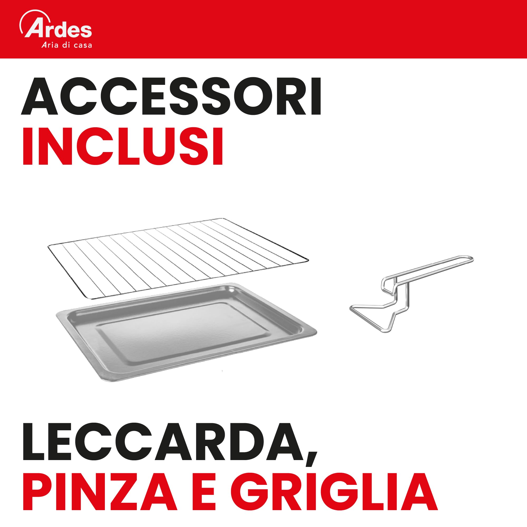 Ardes KRATOS 37L Forno Elettrico Ventilato 37 Litri con 5 Modalità di Cottura, Termostato 40-280°C, Timer 90 Minuti, Luce Interna e Doppio Vetro