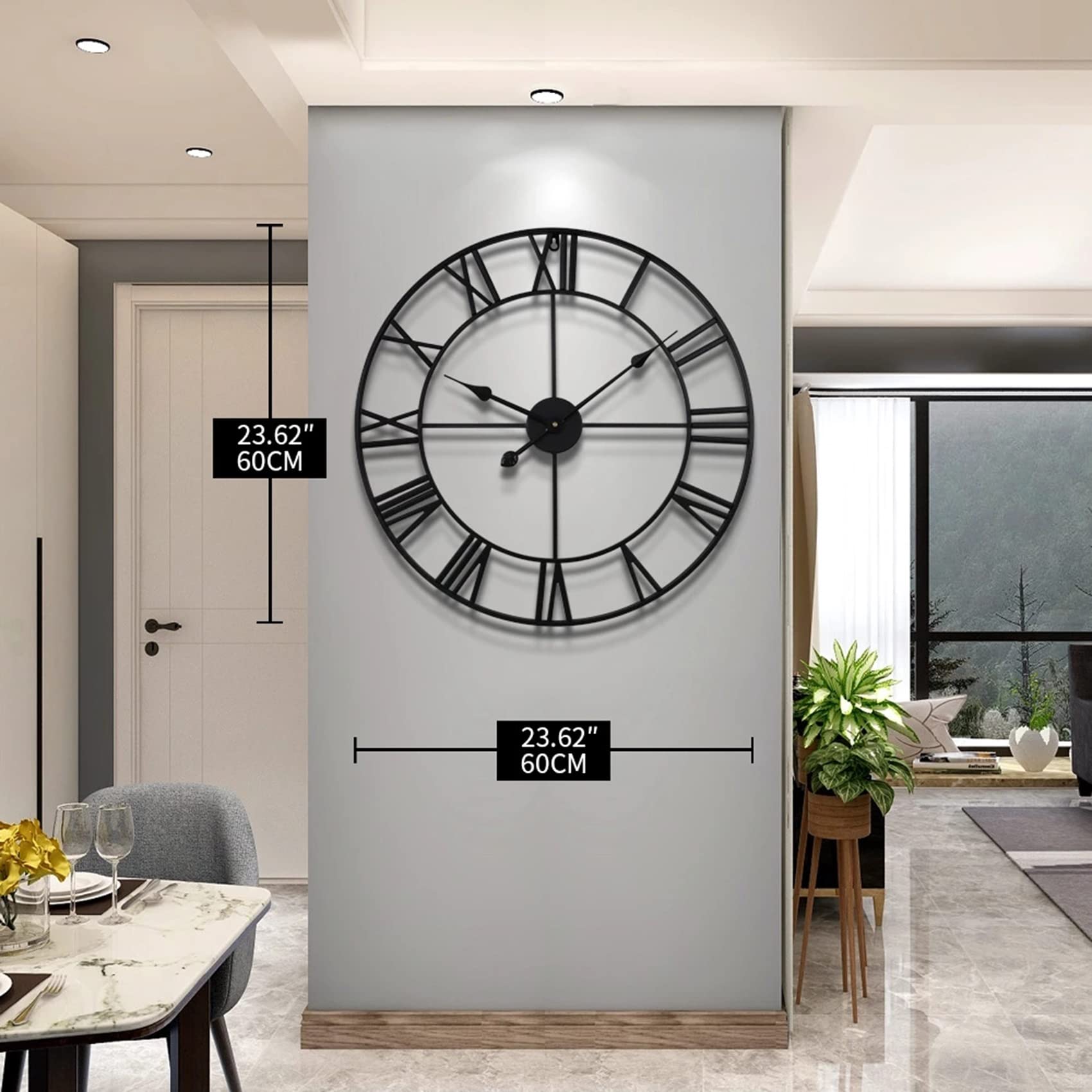 ZXCVB Reloj de Pared Grande 3D de 40/47/60/80cm, Reloj de Pared de Metal Hueco Redondo Retro, Reloj de números silencioso Moderno, decoración de jardín Interior y Exterior para el hogar,Negro,60cm