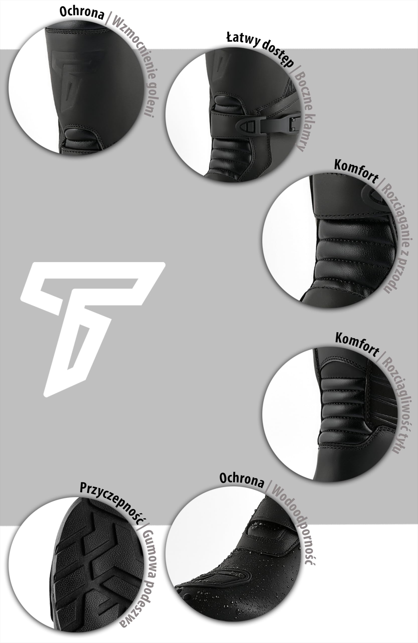 Texpeed - Skórzane buty motocyklowe dla mężczyzn – Adventure – 100% wodoodporne, wysokie, – buty motocyklowe touring/cruiser – Czarne – EU 43