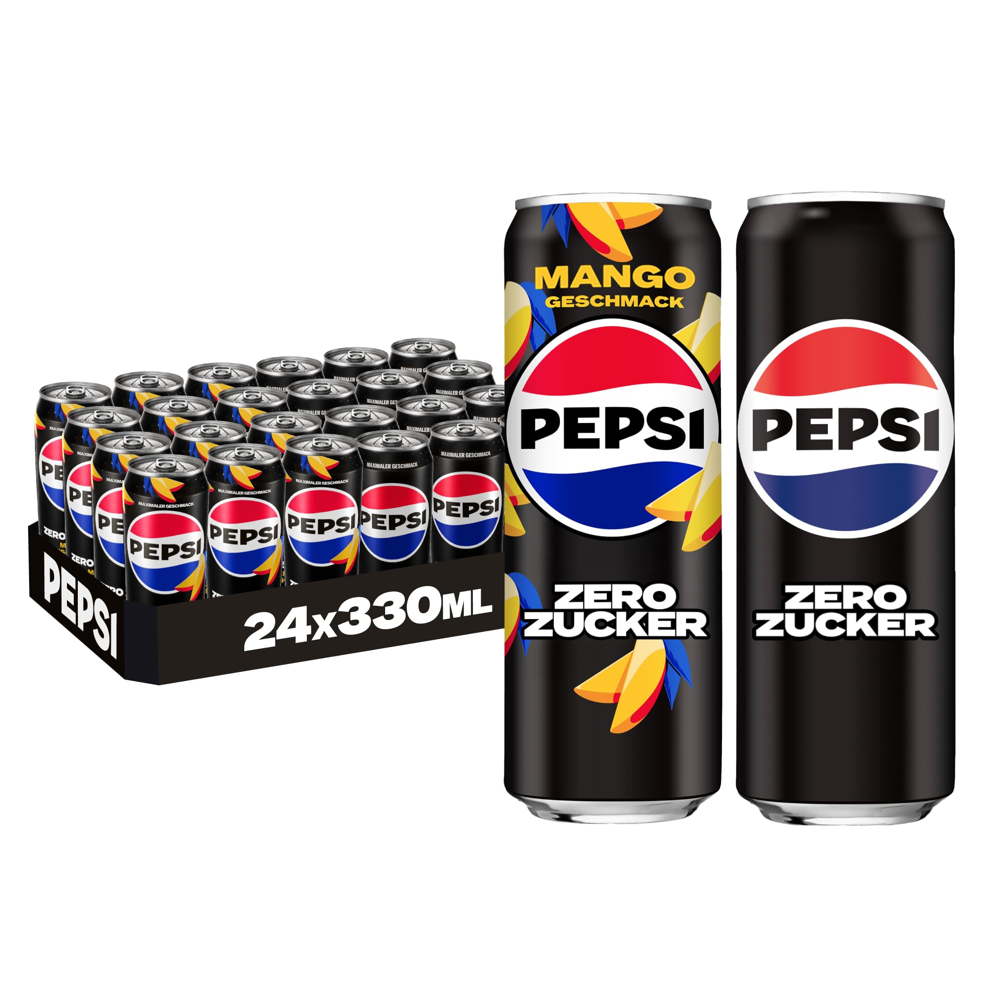 Pepsi Zero Mix 24x330ml – Pepsi Zero & Sugar free Mango – Zuckerfreie Cola-Erfrischung im Vorteilspack – Kalorienfreie Softdrinks mit Geschmack