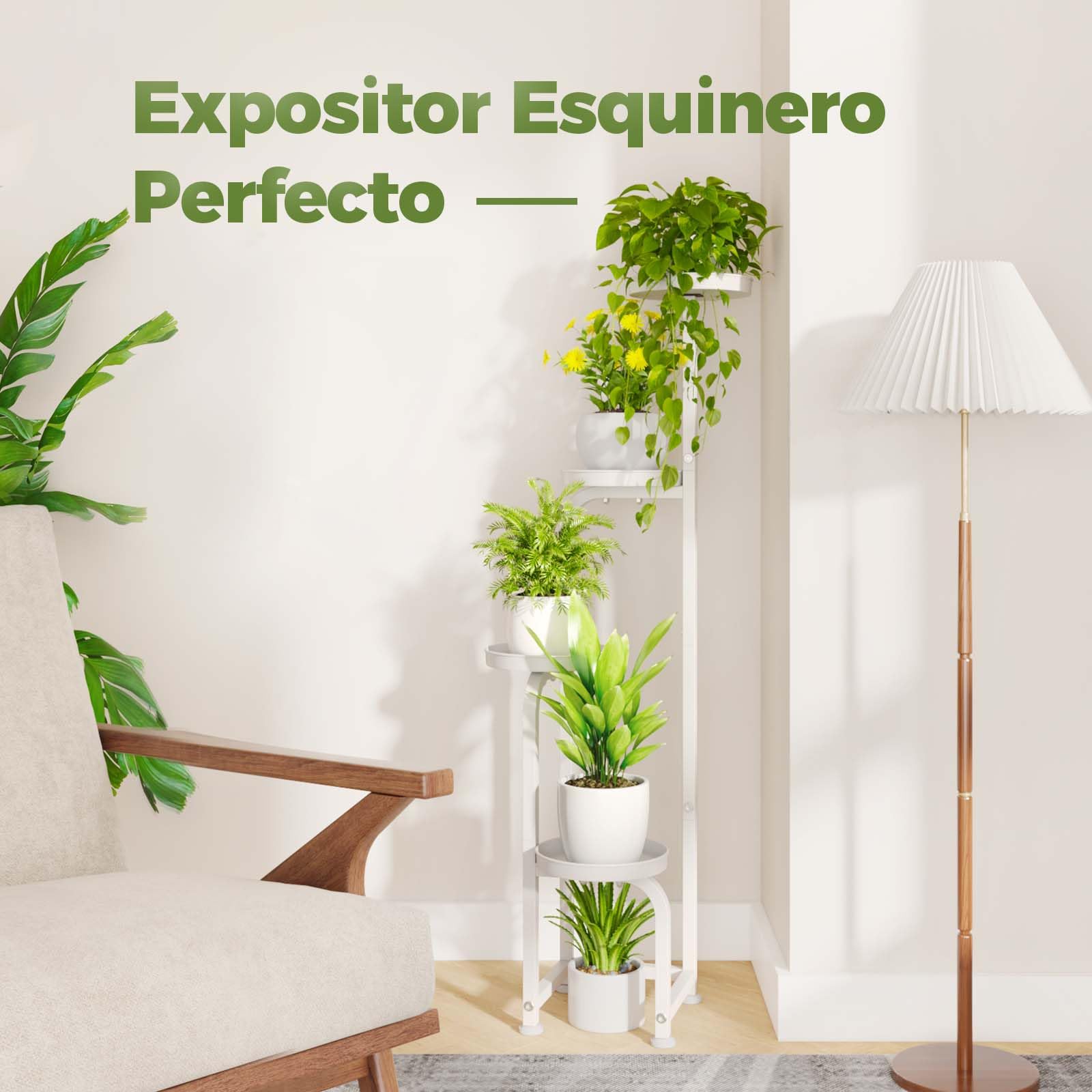 Bamworld Soporte para plantas de exterior e interior, soporte de hierro, soporte para plantas, estante para plantas de balcón (blanco) (22,3 x 22,3 x 116 cm)