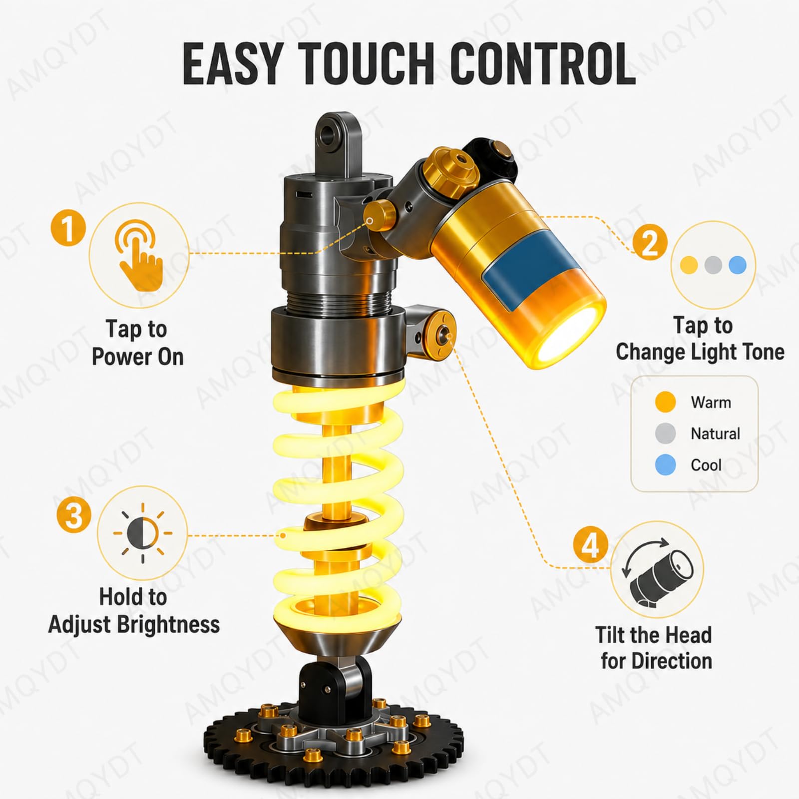 Tischleuchte Mit Stoßdämpfer-Design, Schreibtischlampe Mit Federungsdetail Und Schraubenfeder, Mechanische Tischleuchte Für Werkstatt, Spielzimmer Und Als Geschenk Für Autoliebhaber