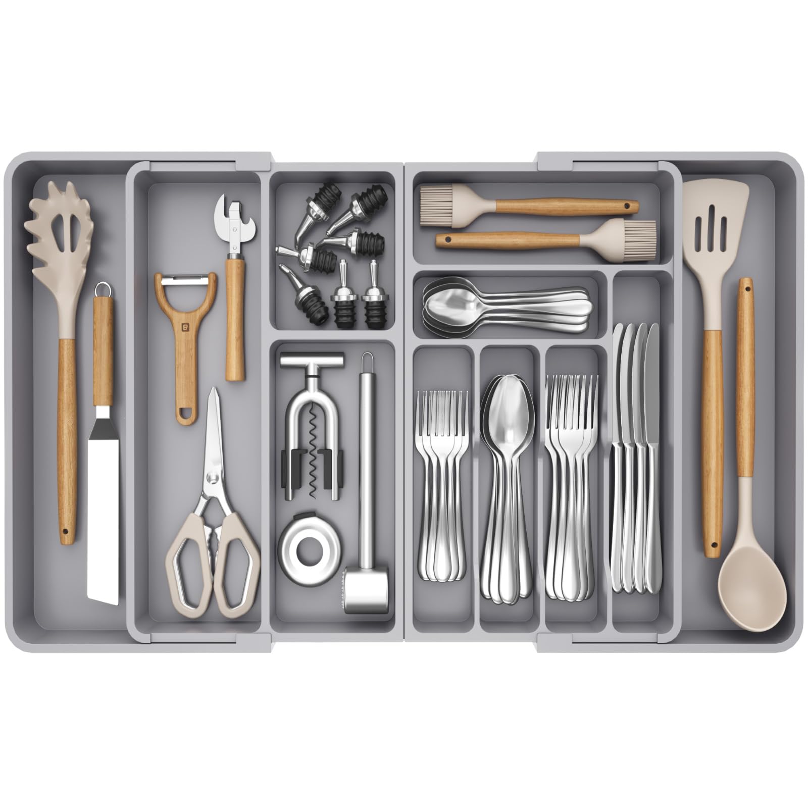 Lifewit Grande Organizador Cubiertos para Cajon, Plástico Bandeja Utensilios de Armario Cocina, Extensible de 54.1cm a 91.4cm, Separador de Cuchara Tenedor Cuchillo Pala Herramientas Pequeñas, Blanco