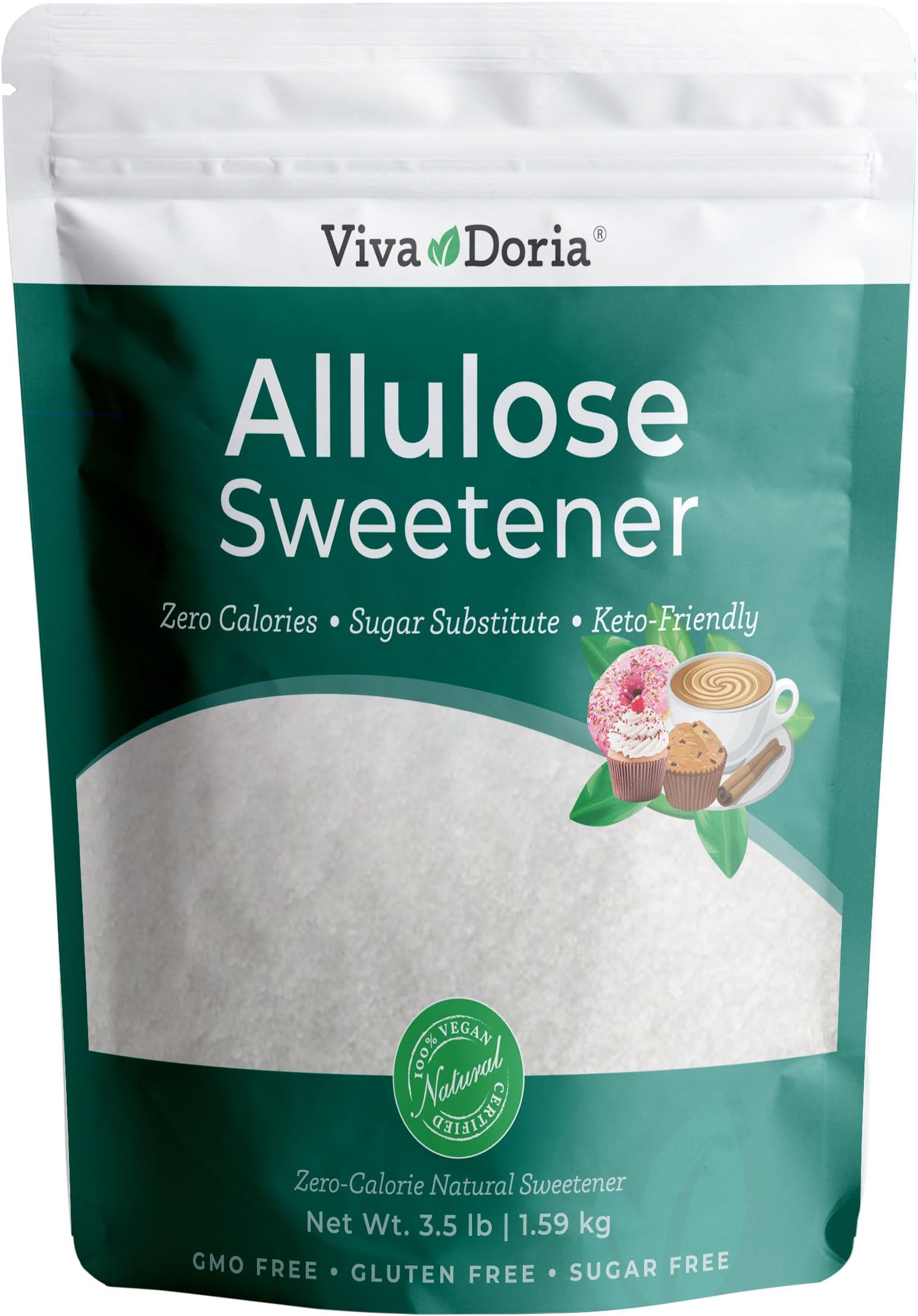Viva Doria Allulose Sweetener, 3.5 Pounds (56 Ounces) | Zero Calorie Sugar Substitute | Great for Coffee, Tea, Cooking and Baking | Keto Friendly | Non-Erythritol, GMO Free, Gluten Free & Vegan Sweetener