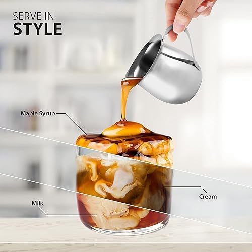 Miniatura 3 de Juego de 12-3oz - Jarras de crema de acero inoxidable, dispensador de leche de restaurante, crema de café de acero inoxidable