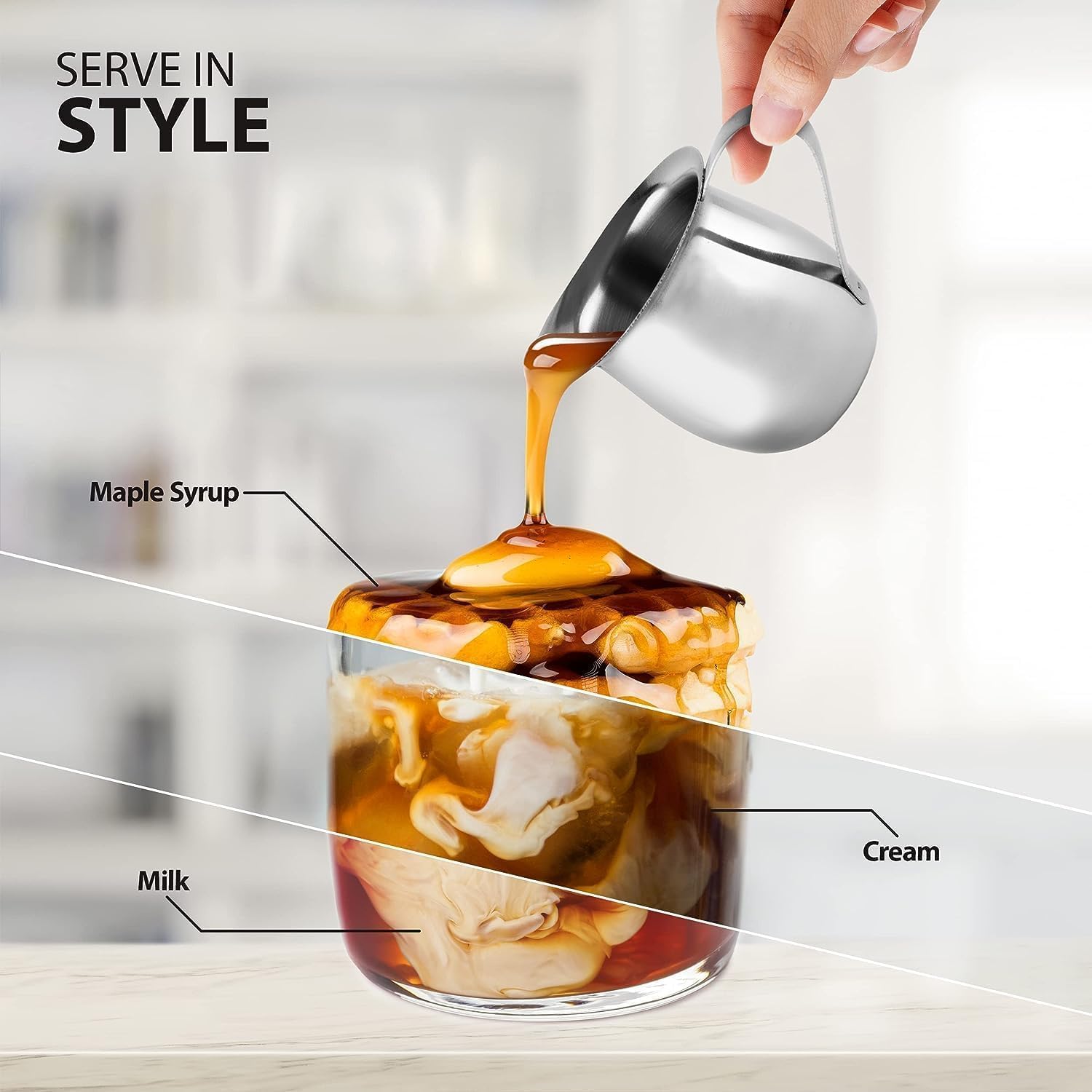 Luminel - Juego de 36 cremas de café de acero inoxidable, jarra de espresso de 3 onzas, jarra de crema de metal, taza de crema, jarra pequeña para verter crema, dispensador de leche de restaurante,