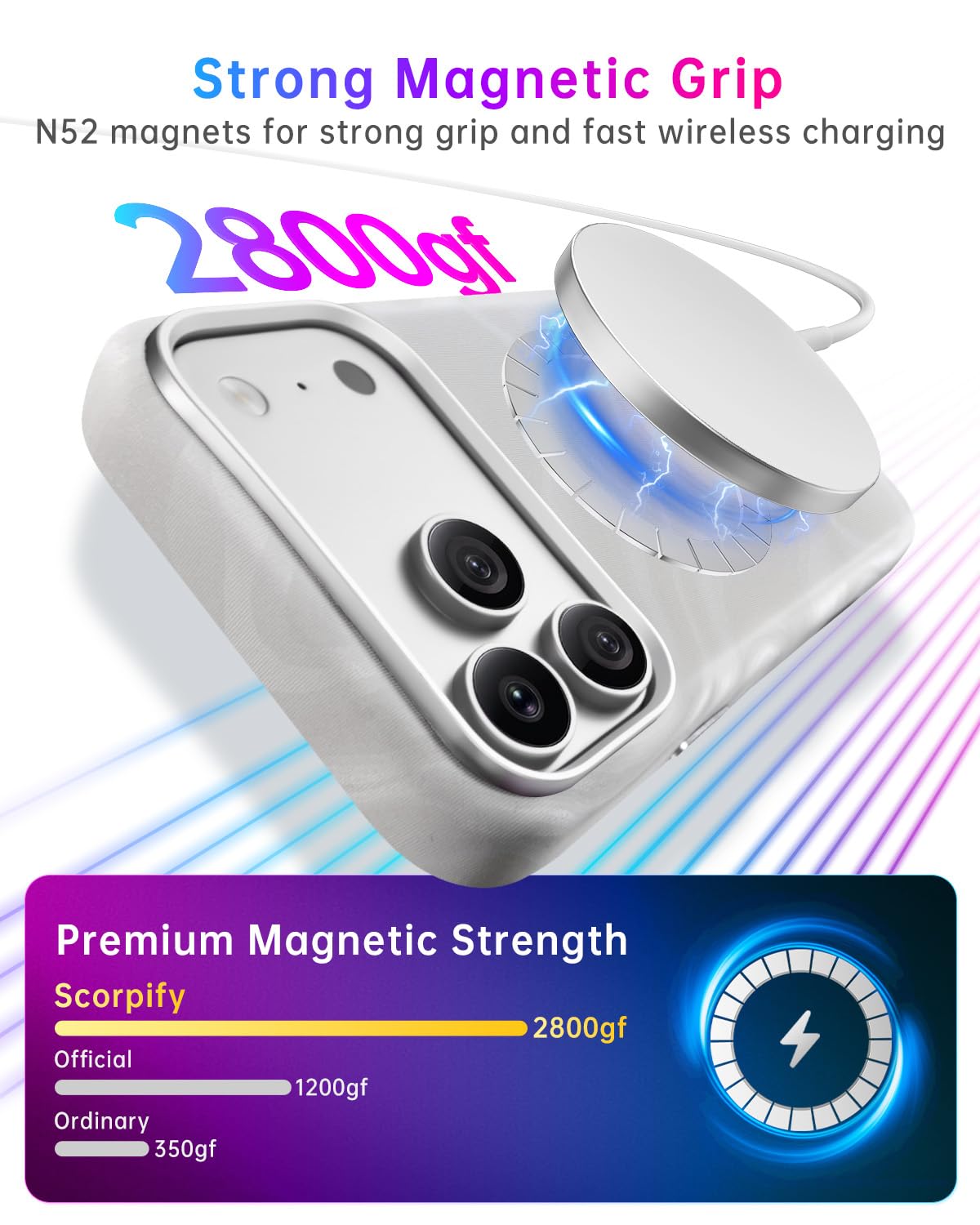 SCORPIFY Custodia per iPhone 9 Pro, custodia per iPhone 8 Pro [compatibile con MagSafe] con design in pelle avorio, cover magnetica testurizzata con marmo bianco, per donne e ragazze, sottile e
