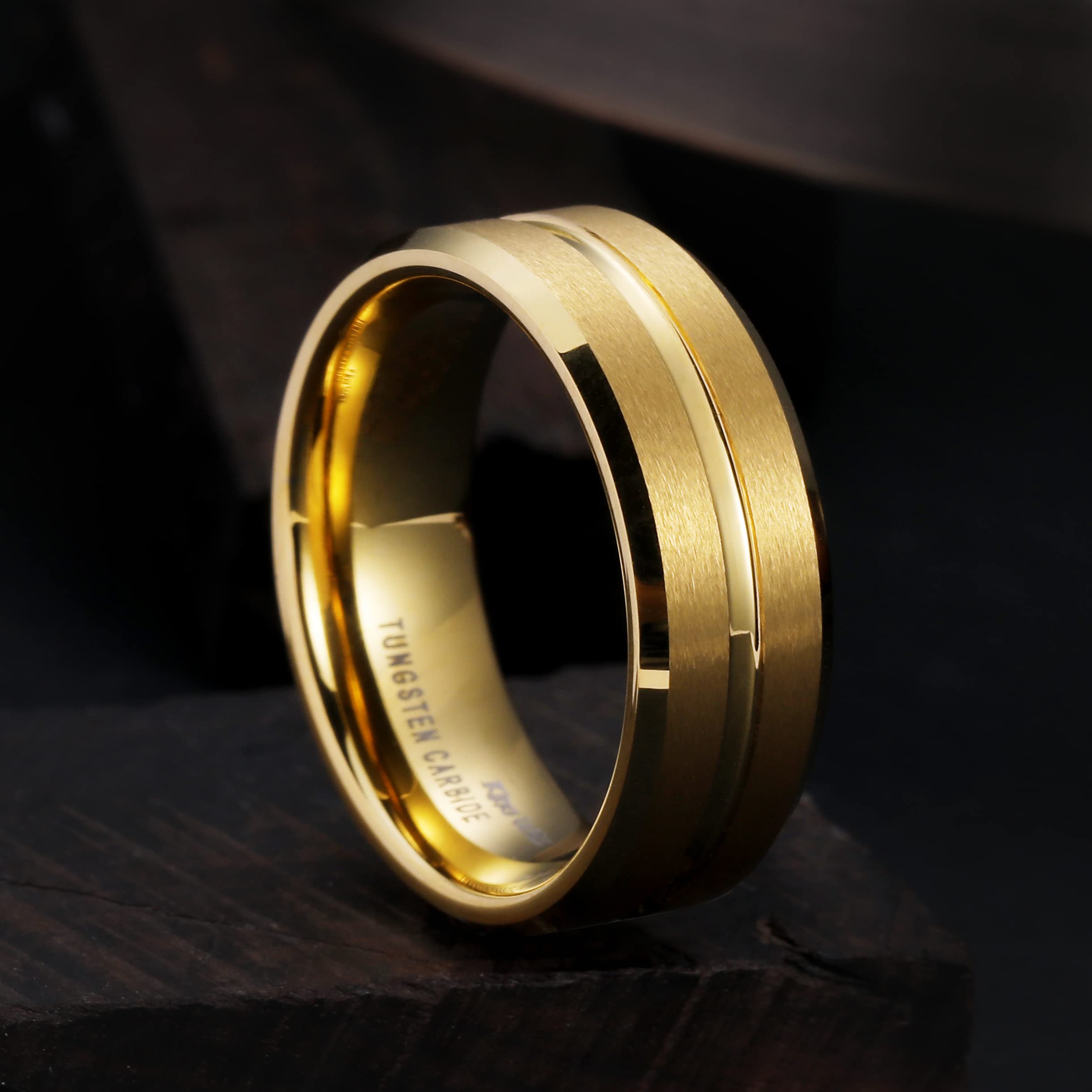 King Will Plata clásica/negro/dorado/azul/marrón/oro rosa ranura 8 mm alto pulido/acabado mate anillo de tungsteno para hombre anillo de boda ajuste cómodo, Q 1/2(58.25mm), Tungsteno, Sin piedras