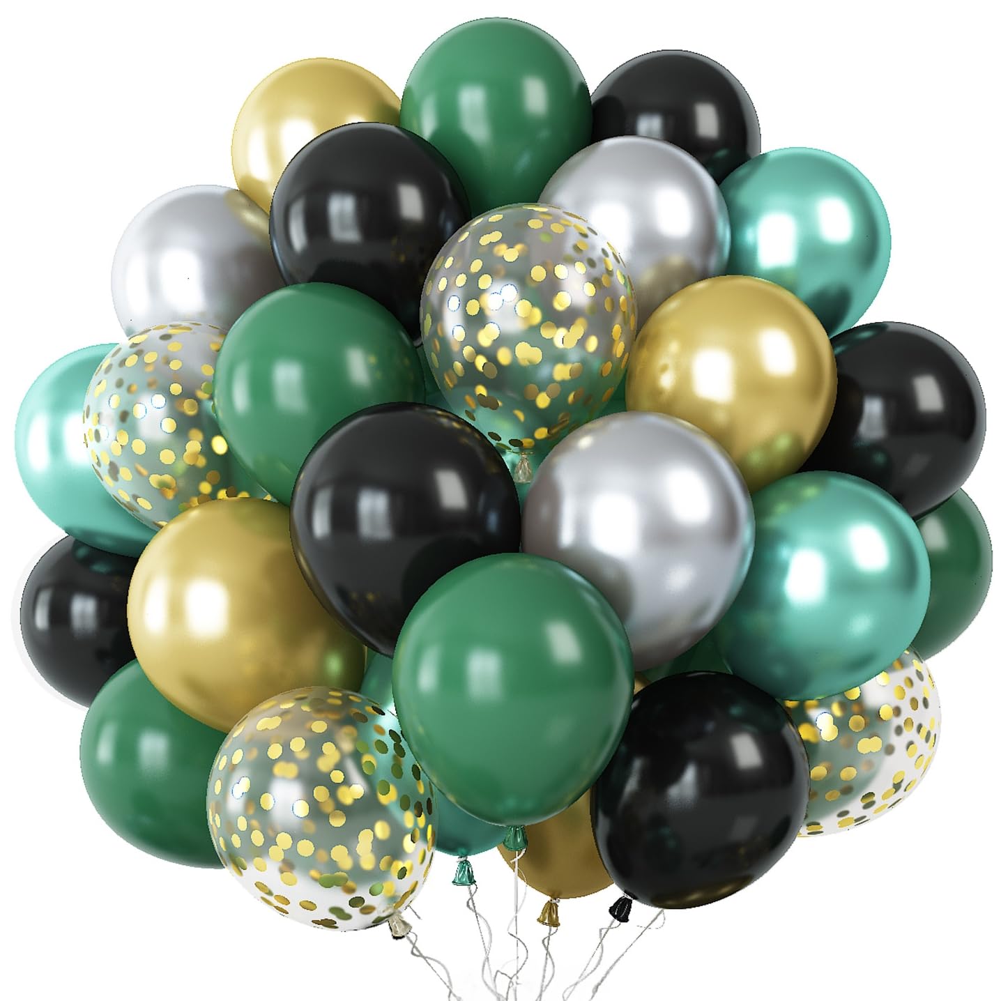 Dark Green Gold and Black balloons, 60Pcs Dark Green Black Metallic Green Silver Gold Confetti Latex Balloons for Video Game Party Balloons, Wedding,