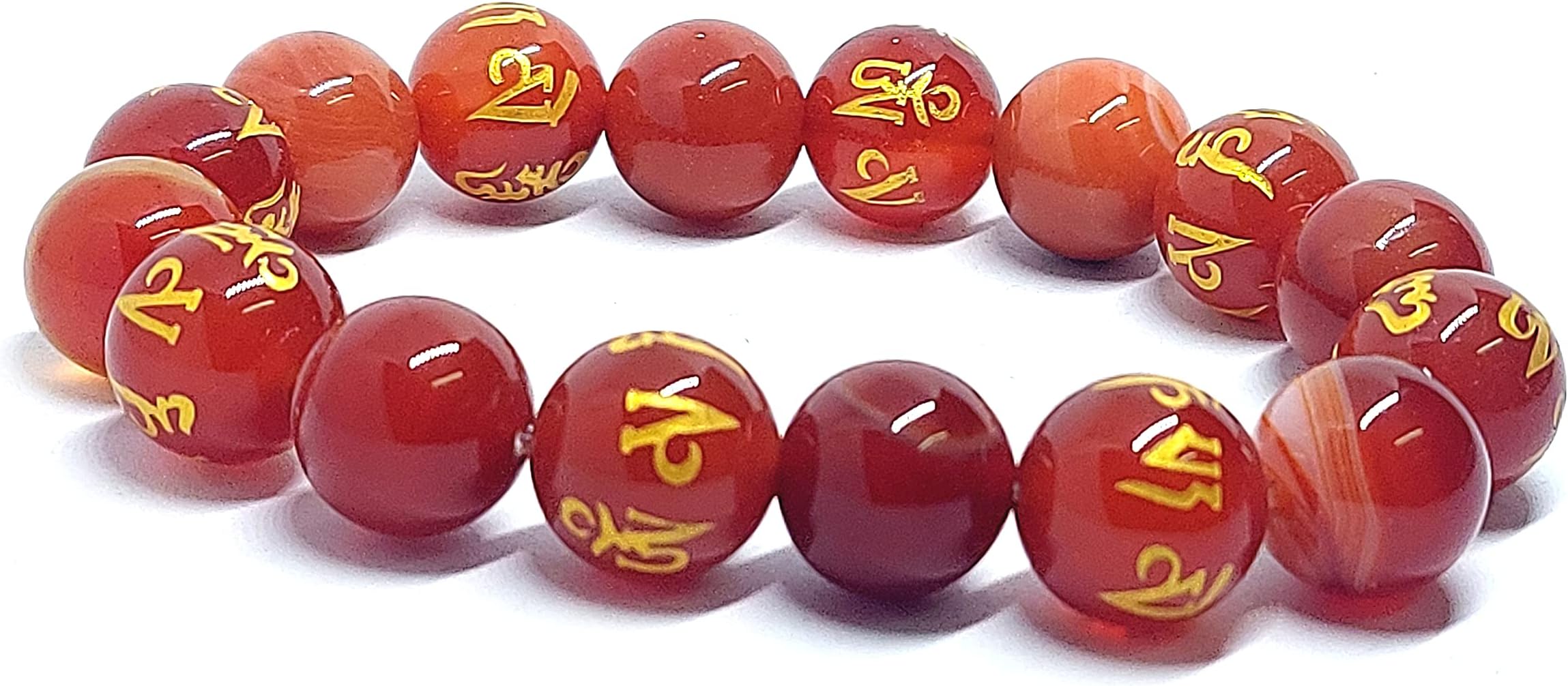 ASTROGHARBuddhist Tibetan Auspicious Natural Carnelian Om Mani Padme hum Engraved Mantra Bracelet For Men And Women