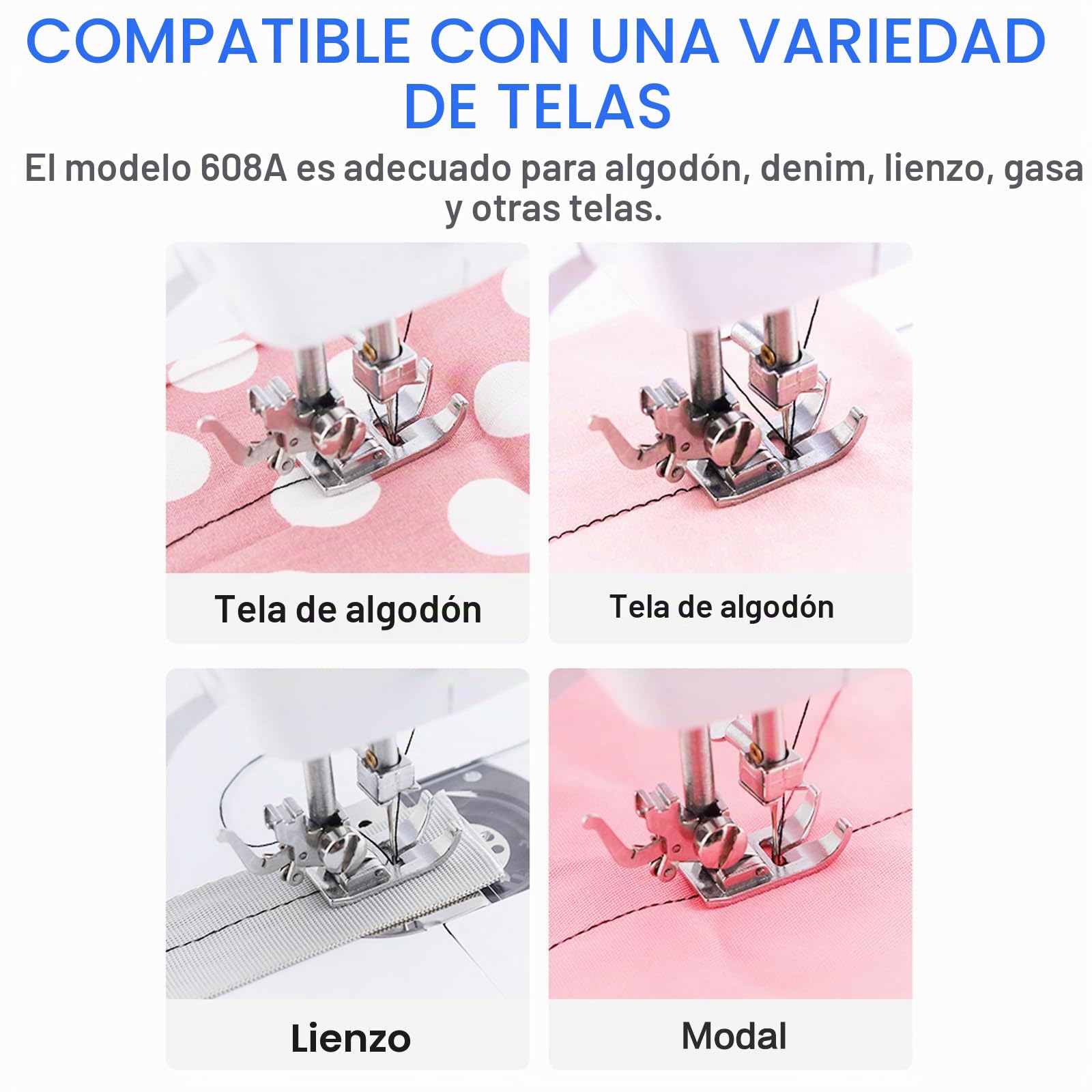 Máquina de coser para principiantes 608A - Mini máquina de coser doméstica con 12 programas de puntadas, pedal y luz LED para adultos