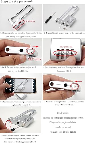 Miniatura 7 de Candado, cerradura de combinación, candado de combinación de 4 dígitos, 2-12" (64 mm) de cuerpo ancho. El grillete largo retráctil de acero