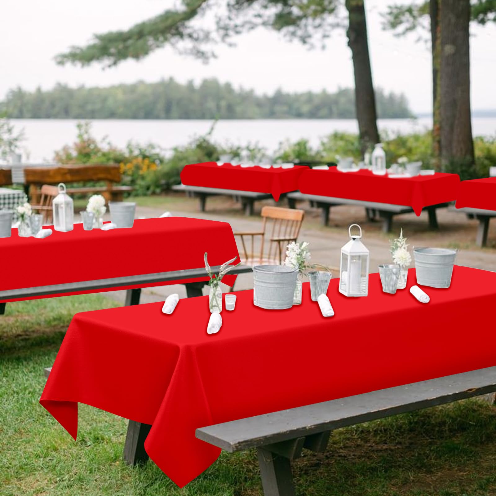 10 manteles rectangulares para mesa de 50-70 cm de ancho, color rojo, 100 x 250 cm, para muebles de jardín