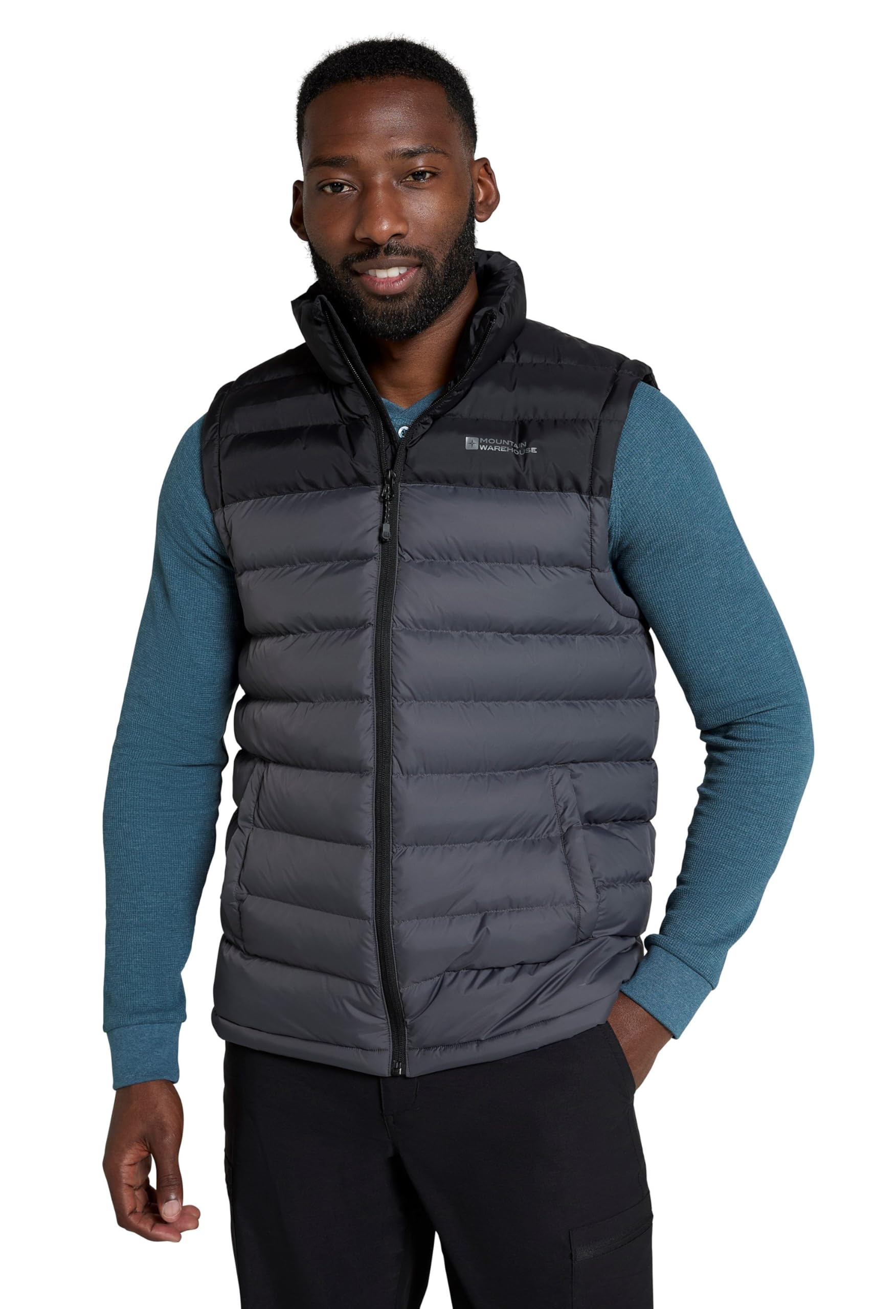 Mountain Warehouse Men's Grey Seasons Padded Gilet - Water Resistant Gilet, Body Warmer, Lightweight Jacket, Easy To Store Coat - For Spring Summer Travelling, Walking Small