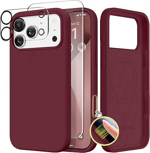 Miniatura 144 de GONEZ Funda de silicona para iPhone 14 Pro Max, compatible con MagSafe, con protector de pantalla + protector de lente de cámara, silicona líquida a