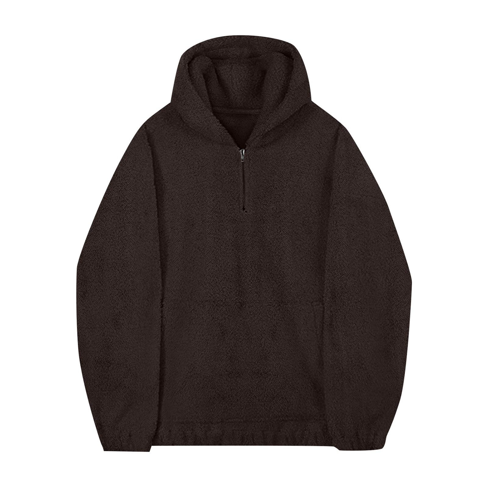 Generico Felpe con Cappuccio Pullover Fuzzy da Giacca in Pile A Maniche Lunghe Oversize con Zip da 1/4 E Tasche
